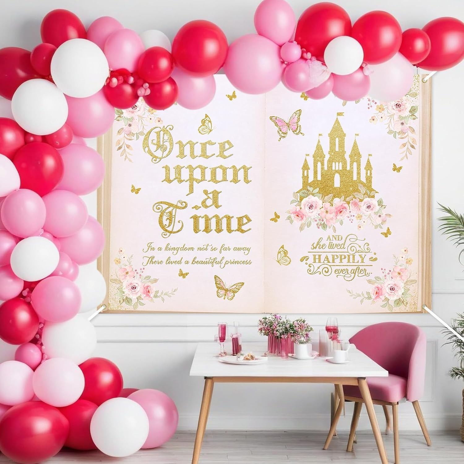 Once Upon a Time Backdrop for Girls Floral Castle Princess Fairy Tale Birthda…