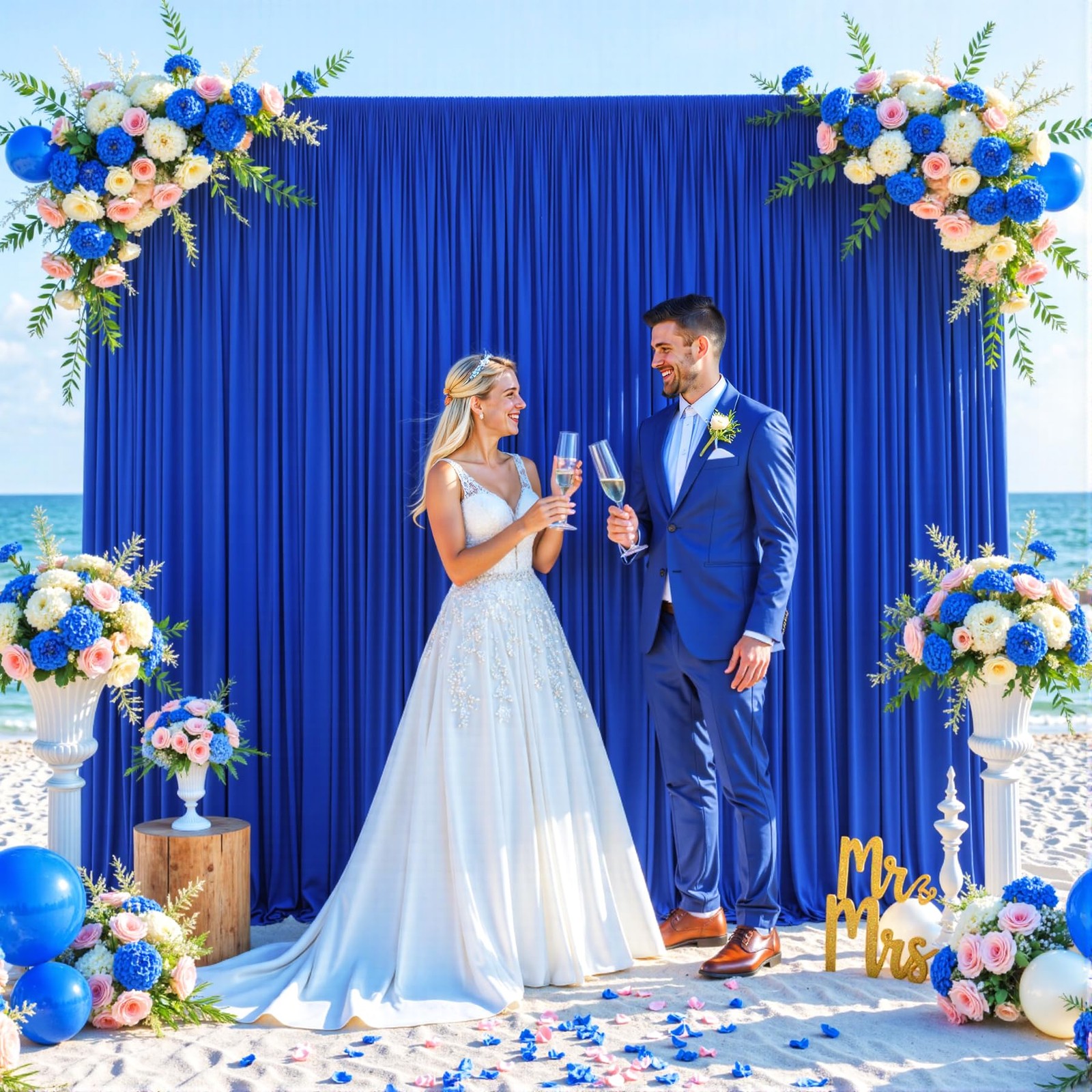 10×10 Royal Blue Backdrop Curtain for Parties Wrinkle Free Blue Photo Curtains