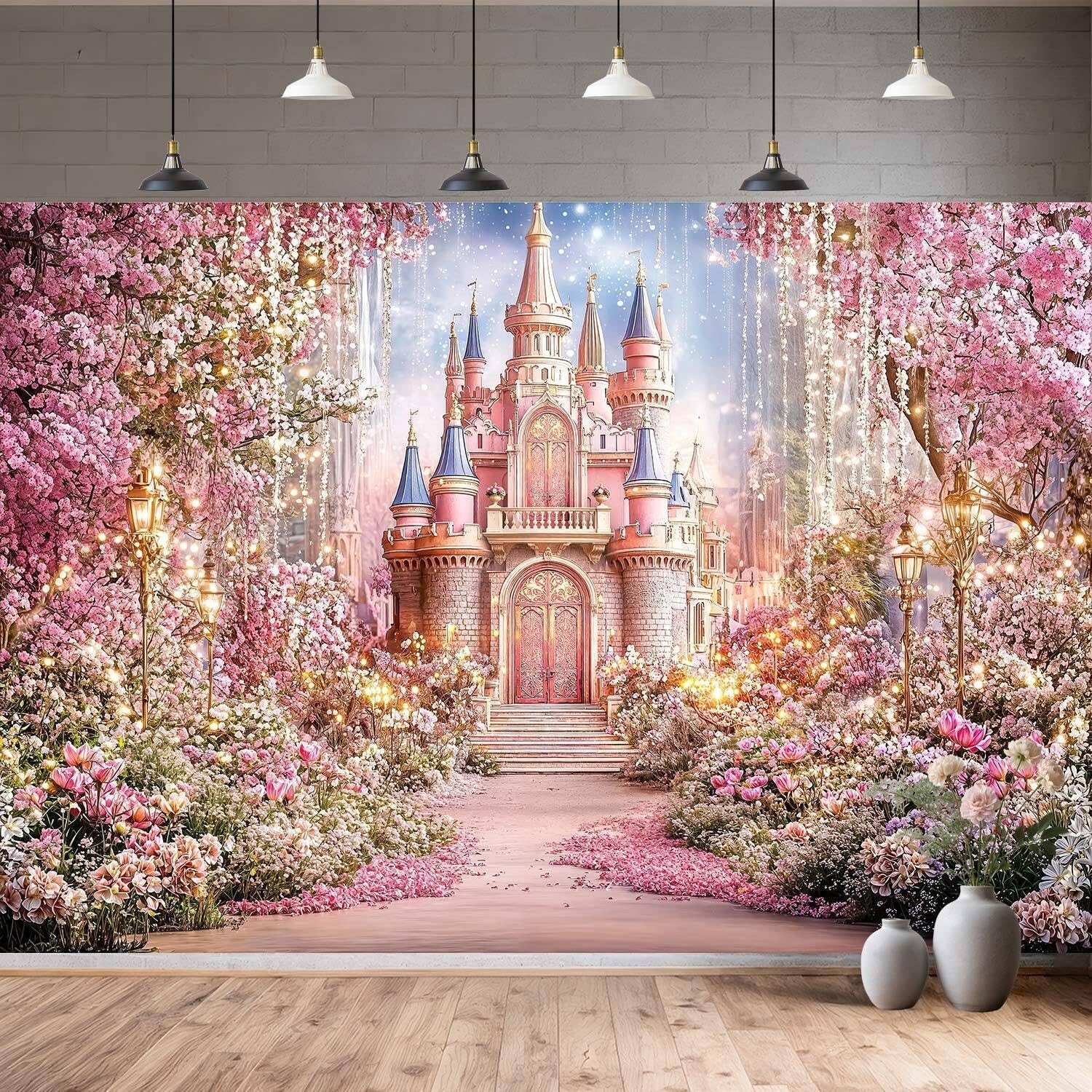 10x8ft Princess Castle Photography Backdrop Pink Flowers Floral Fantasy Fairy…