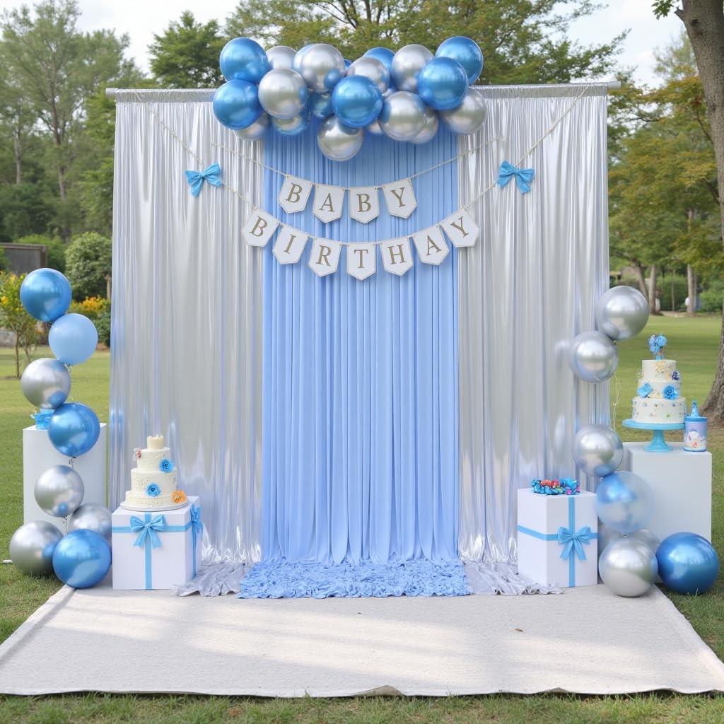 Silver Sequin Backdrop Curtain 10×10 Ft 2 Panels 5×10 Ft Glitter Photography