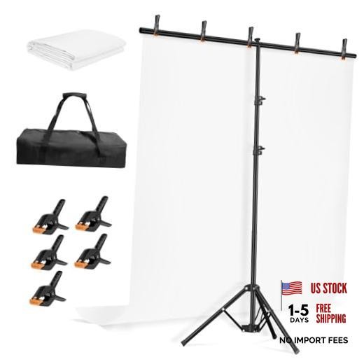 5 * 6.5ft White Photo Backdrop with Stand Kit for Photography Video 5X6.5FT