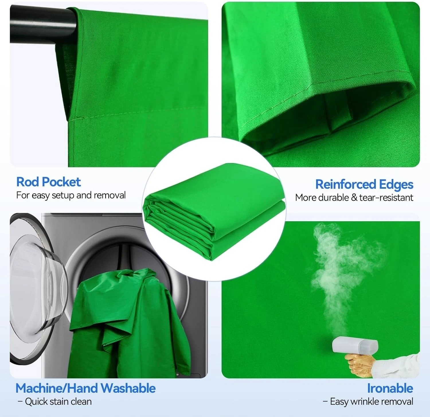 Portable 7x10ft Green Screen Backdrop with Clamp & Carry Bag for Easy Transport