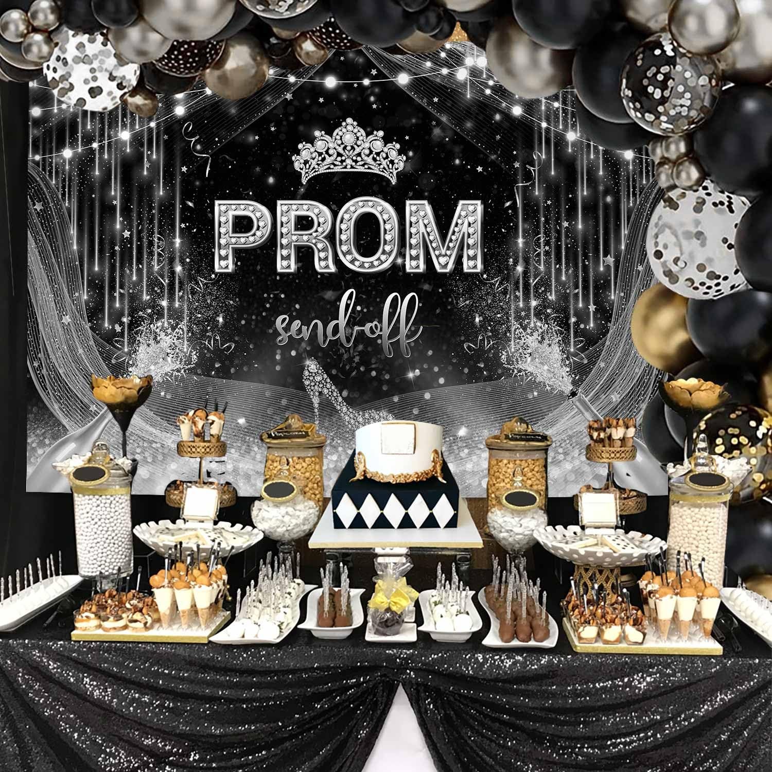 7x5ft Prom 2026 Backdrop Silver and Black Prom Send Off Photography Background.