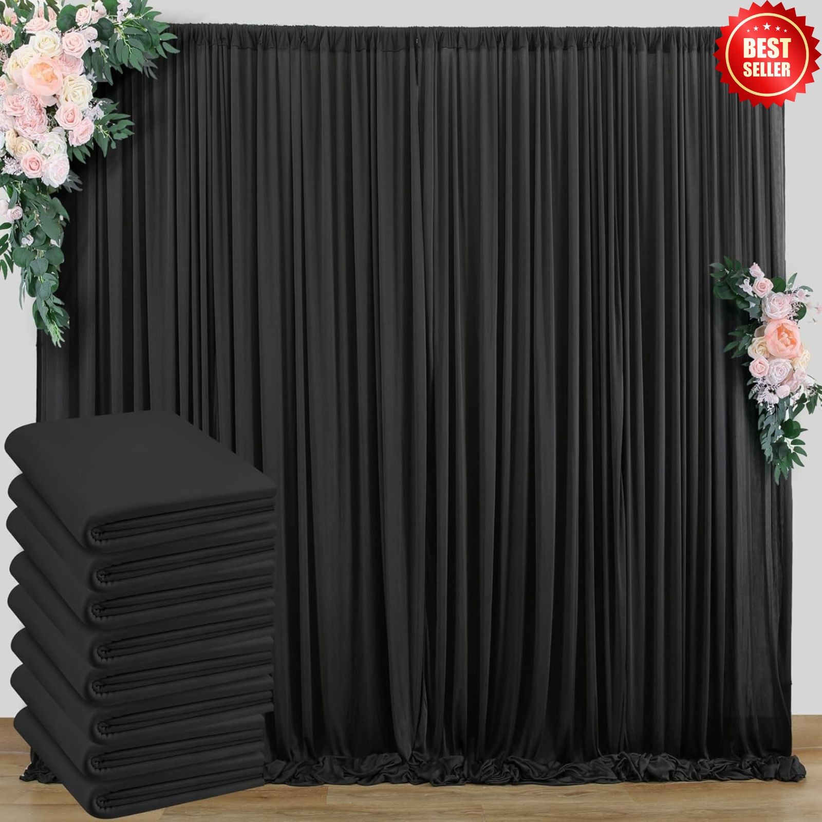 40x10ft Black Backdrop Curtain 8 Panels Wrinkle Free Party Stage Drapes
