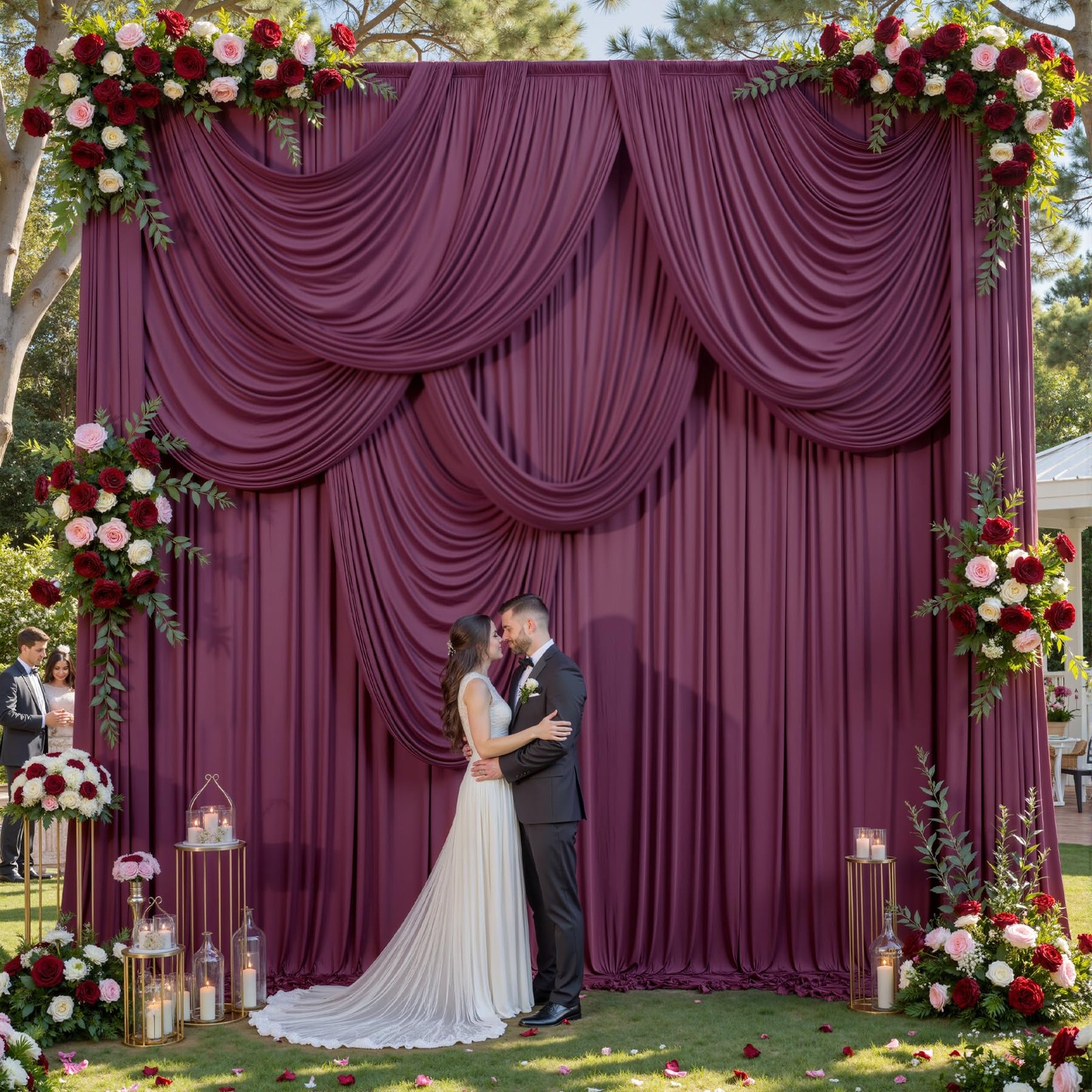 50ft x 14ft Burgundy Backdrop Curtains, 5′(W) x 14′(H), 10 panels,