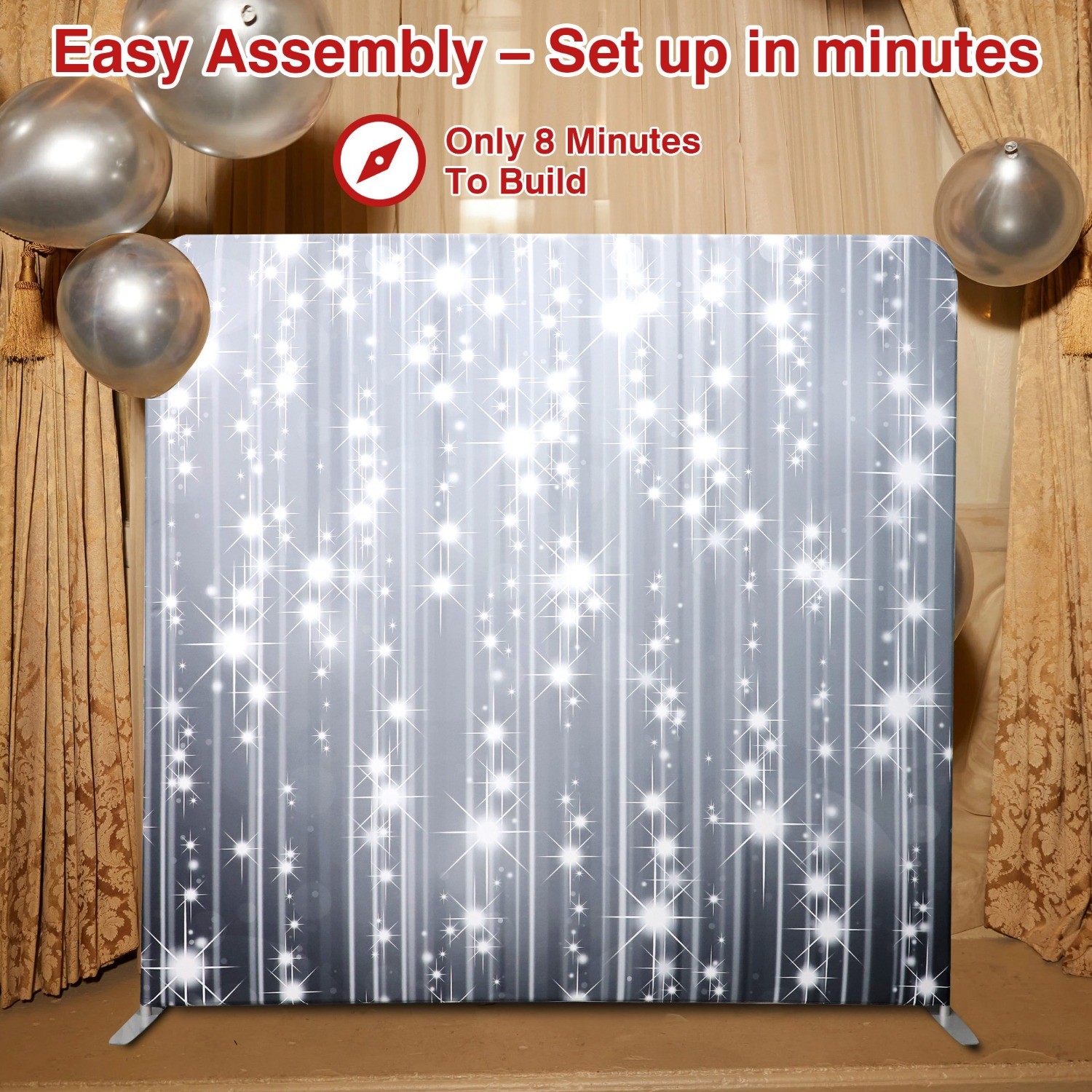 8×8 FT Tension Fabric Display Photography Backdrop Stand for Weddings Events