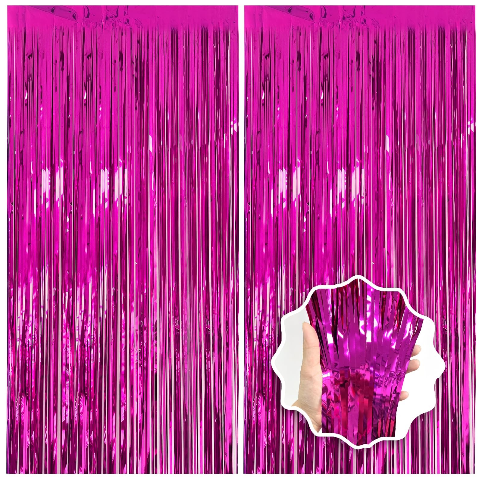 2 Pack Hot Pink Backdrop Party Decorations Tinsel Foil Fringe Curtain Backdrop