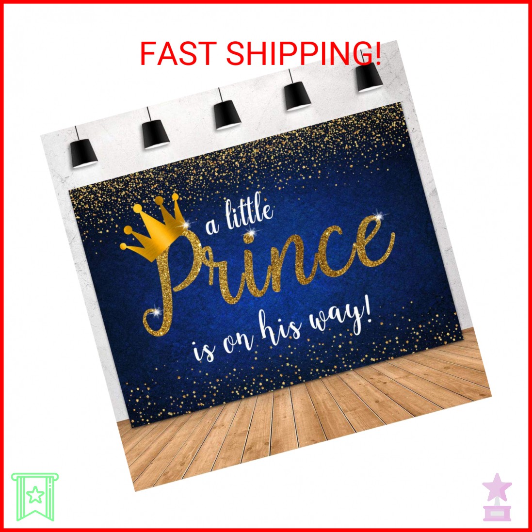 MOHOFOND Prince Baby Shower Decoration Backdrop Royal Blue Gold Crown for Boy Ba