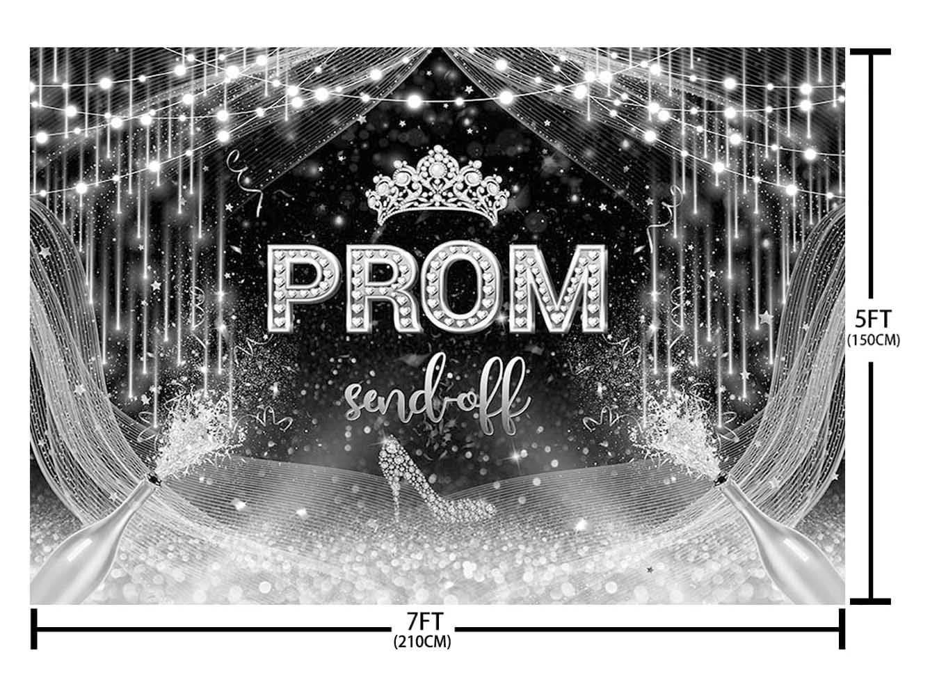 7x5ft Prom 2026 Backdrop Silver and Black Prom Send Off Photography Background.