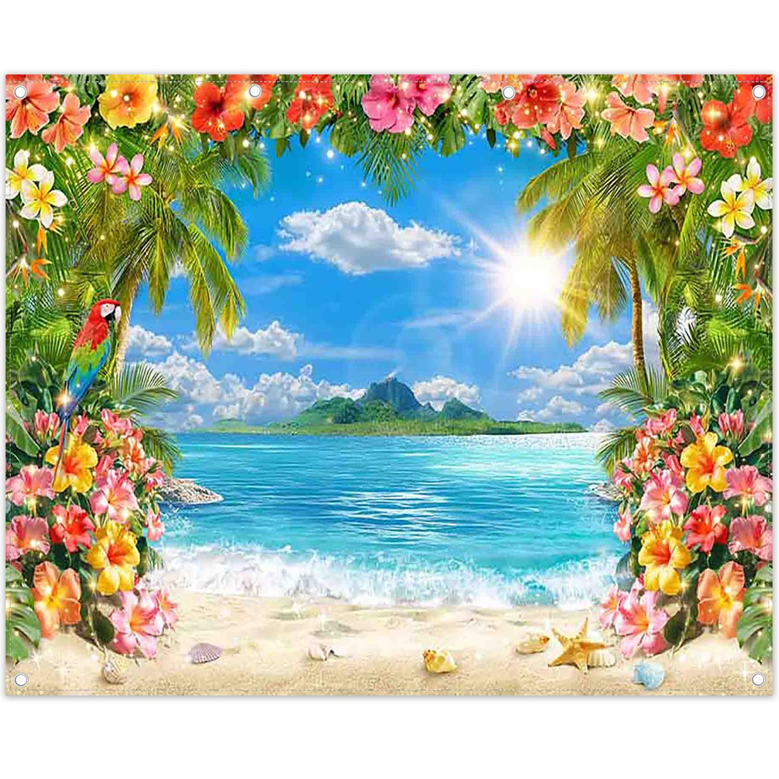 Summer Hawaii Beach Photography Backdrop Palm Trees Ocean Fabric 10×8 Ft