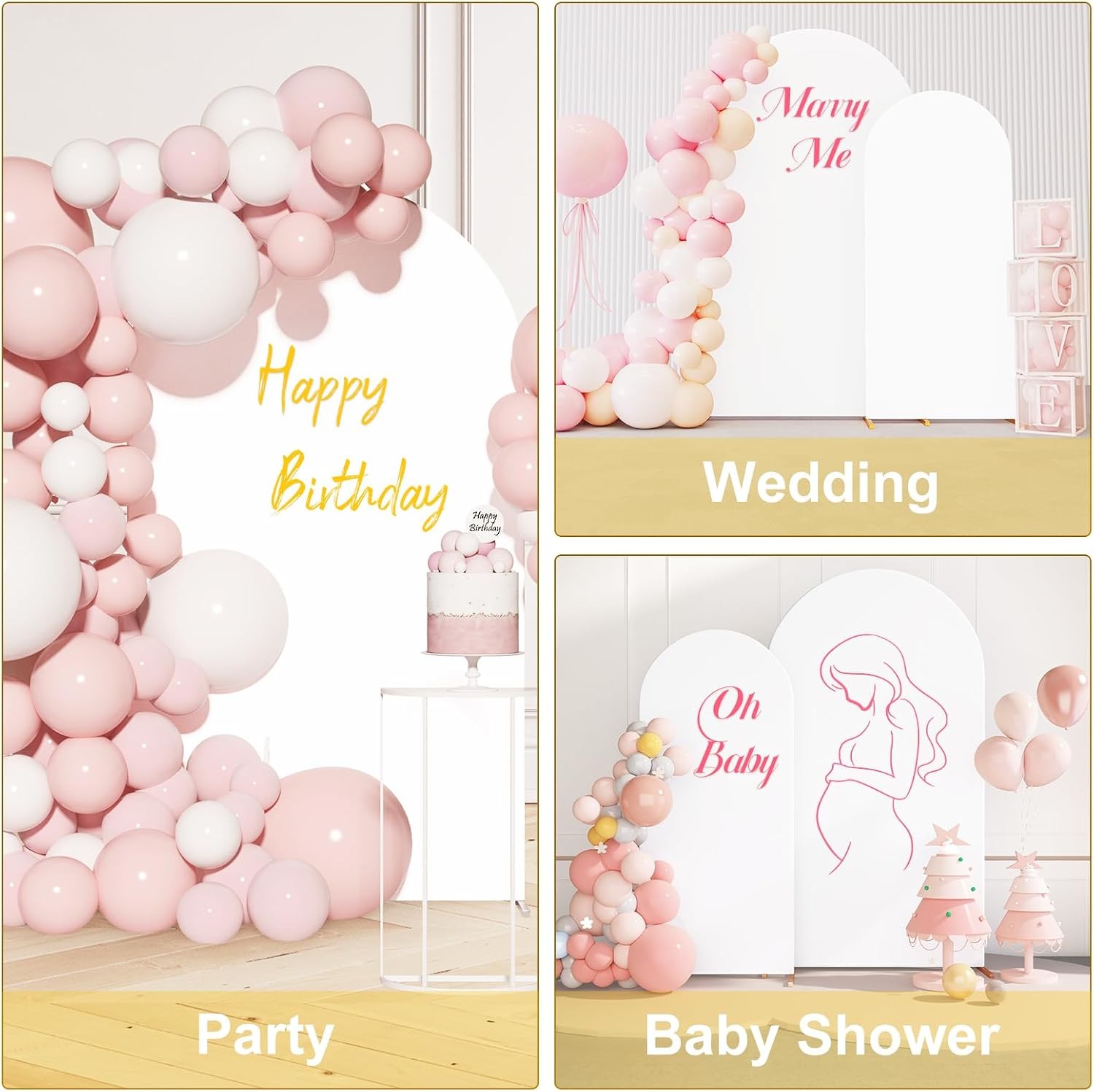 Metal Arch Backdrop Stand & Cover Set 7.2FT/6FT Wedding Arch Frame W/ Spiral