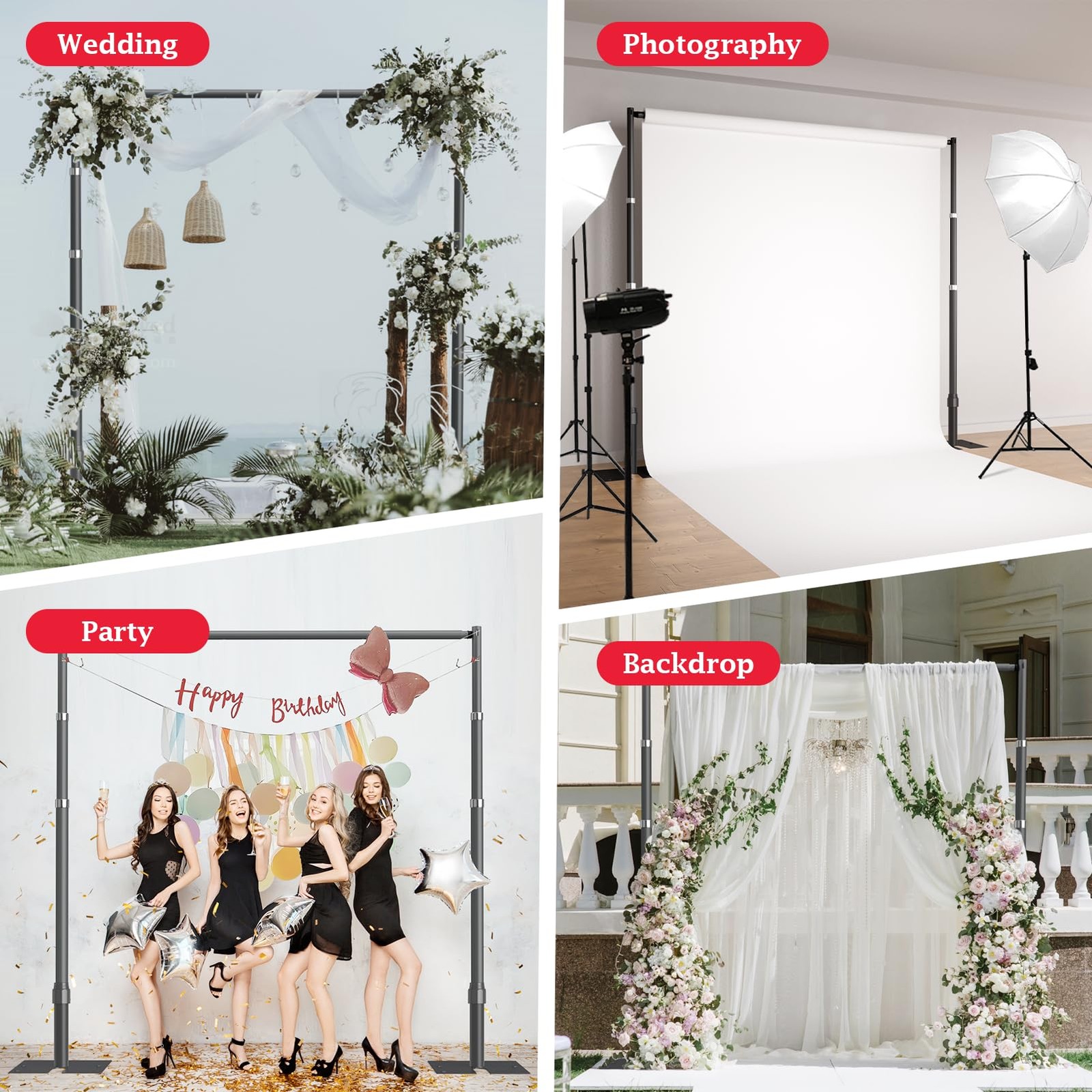 Pipe and Drape Backdrop Stand Kit, 10ftx10ft Heavy Duty Adjustable Photo Back…
