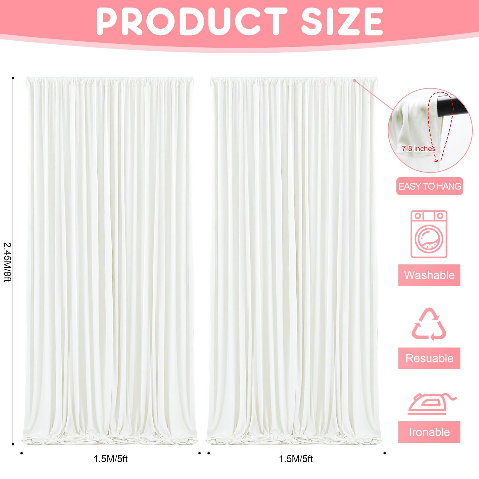 10×8 Ft Ivory Backdrop Curtains For Parties 2 Panels Rod Pocket Hub