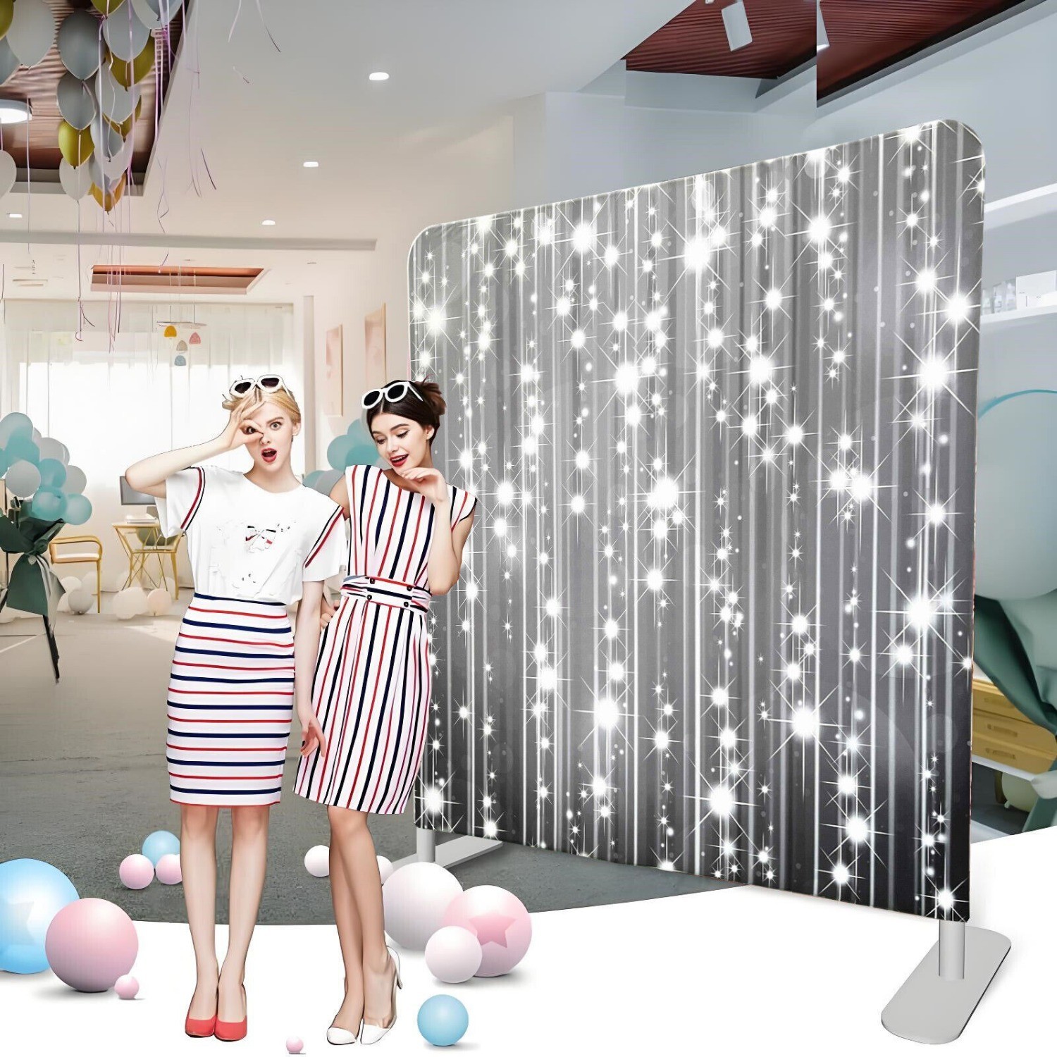 8×8 FT Tension Fabric Display Photography Backdrop Stand for Weddings Events