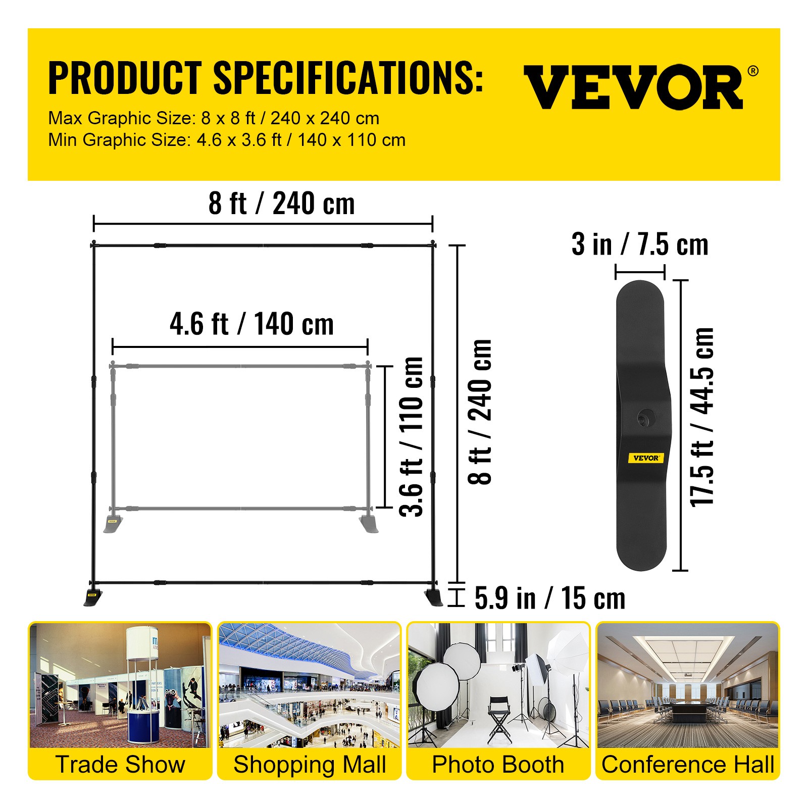 VEVOR 8′ Display Backdrop Banner Stand Adjustable Telescopic
