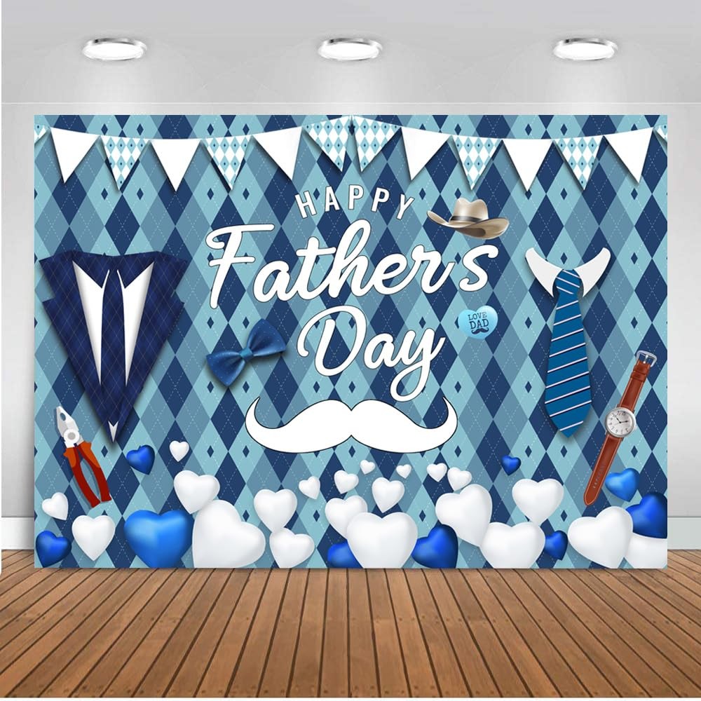 10X8FT Father’s Day Backdrop Blue Plaid Happy Father’s Day Photography Backgr…