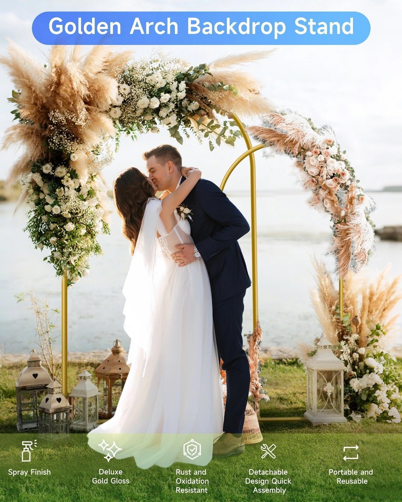 Metal Arch Backdrop Stand Set of 2 (7.2ft + 6ft), Wedding Arch Frame, Stable …