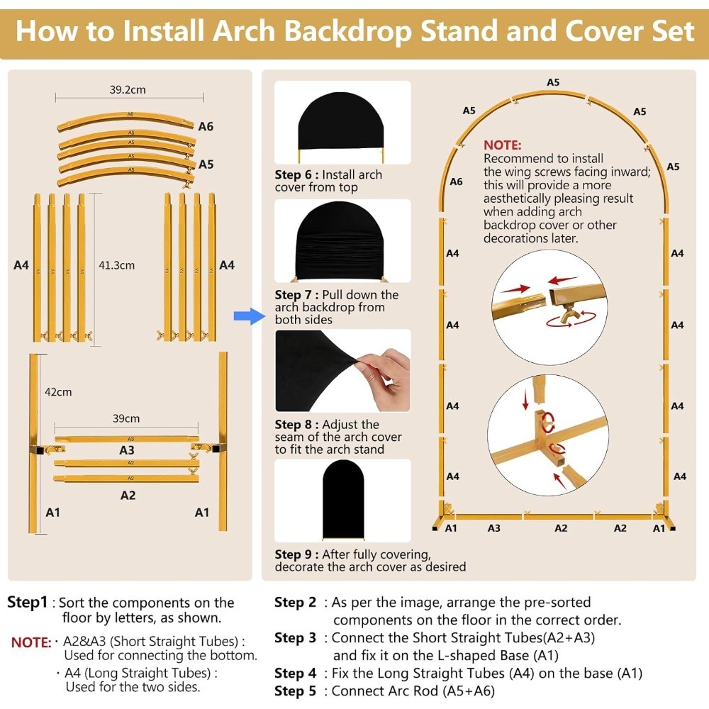 Metal Arch Stand Set 7.2FT Gold with Cover, Wedding Balloon Arch Frame