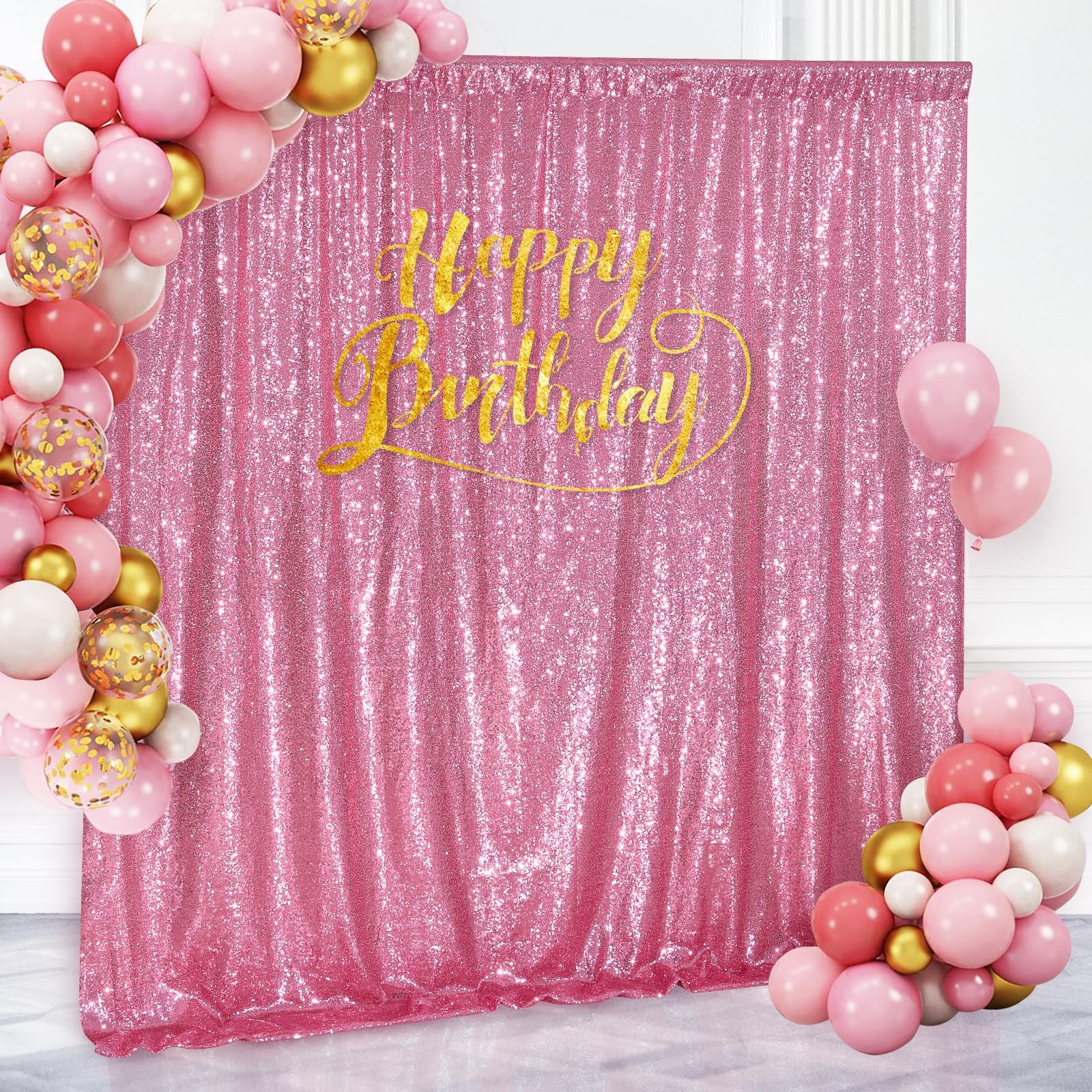 8×8 FT Blush Pink Sequin Backdrop Curtains Glitter Wedding Party Decor