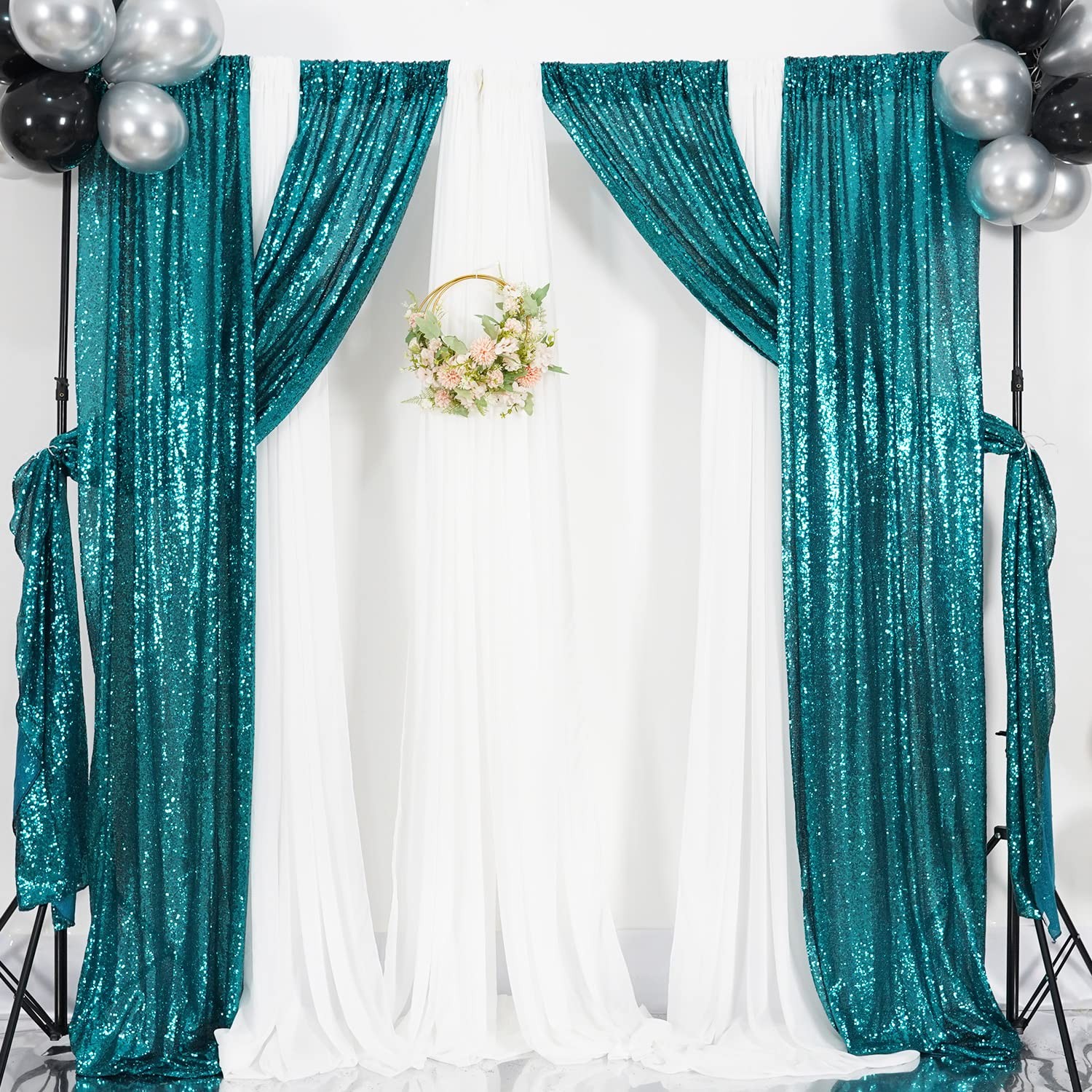 Sequin Photography Backdrop Curtains 2ft x 8ft Teal Glitter Background
