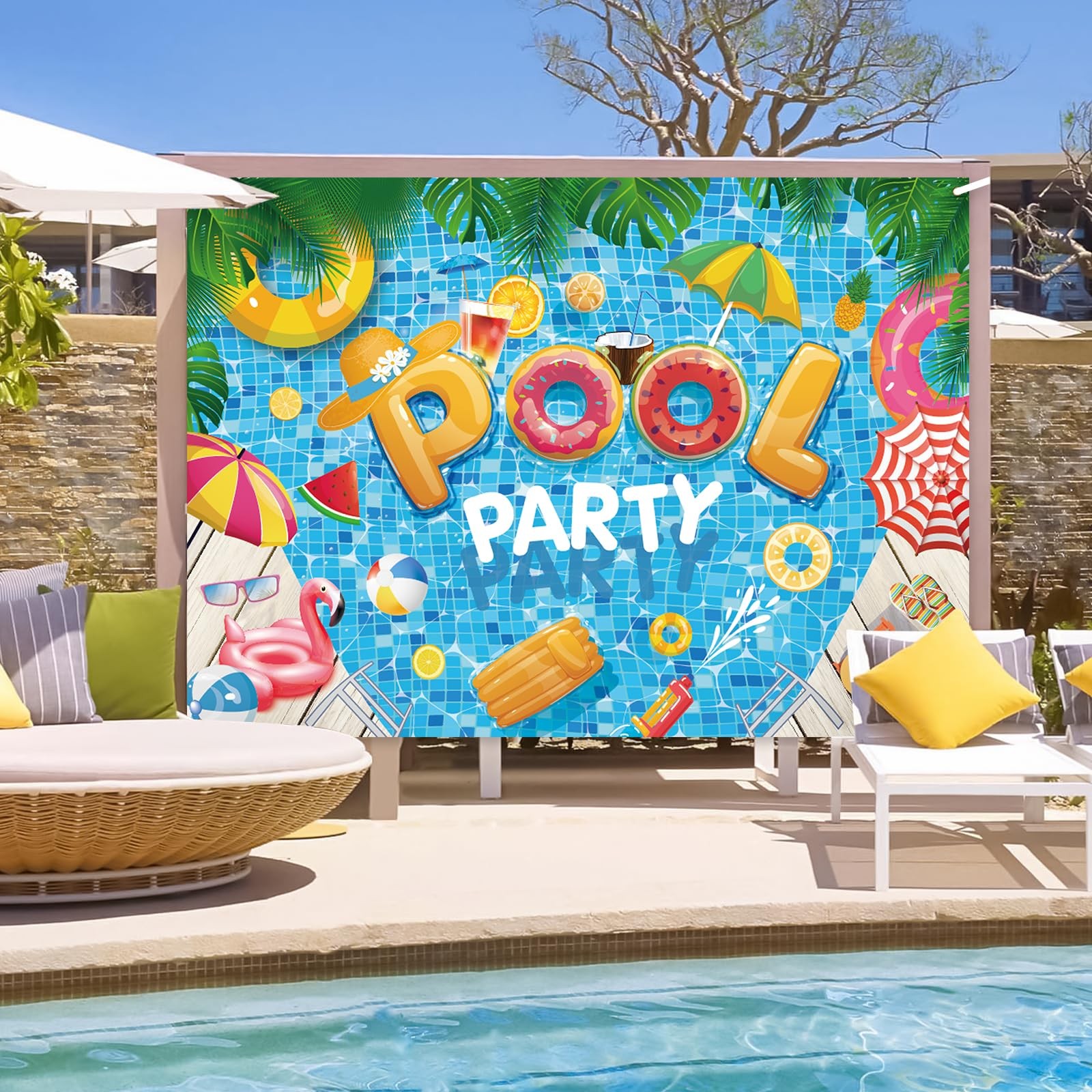 7 x 5 FT Pool Party Backdrop – Extra Large 7 x 5 feet, Multicolor