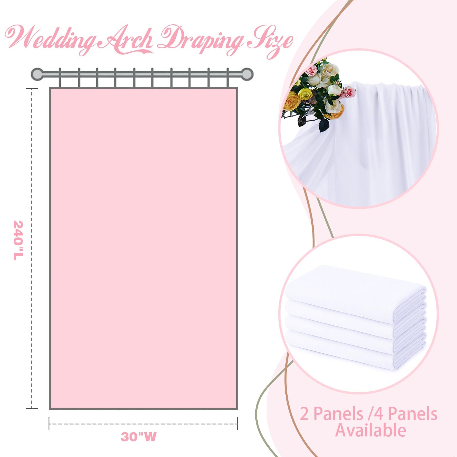 2 Panels Wedding Arch Draping Fabric 30″ x 20Ft 30″W x 240″L (Pack of 2) White