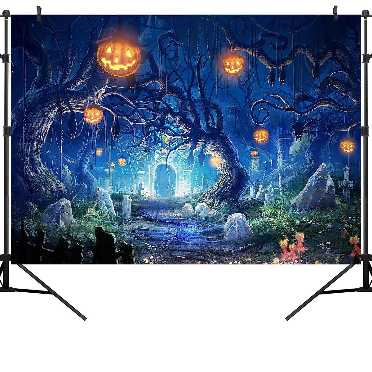 7x5ft Halloween Forest Scary Scene Photography Background Pumpkin Vinyl TP272