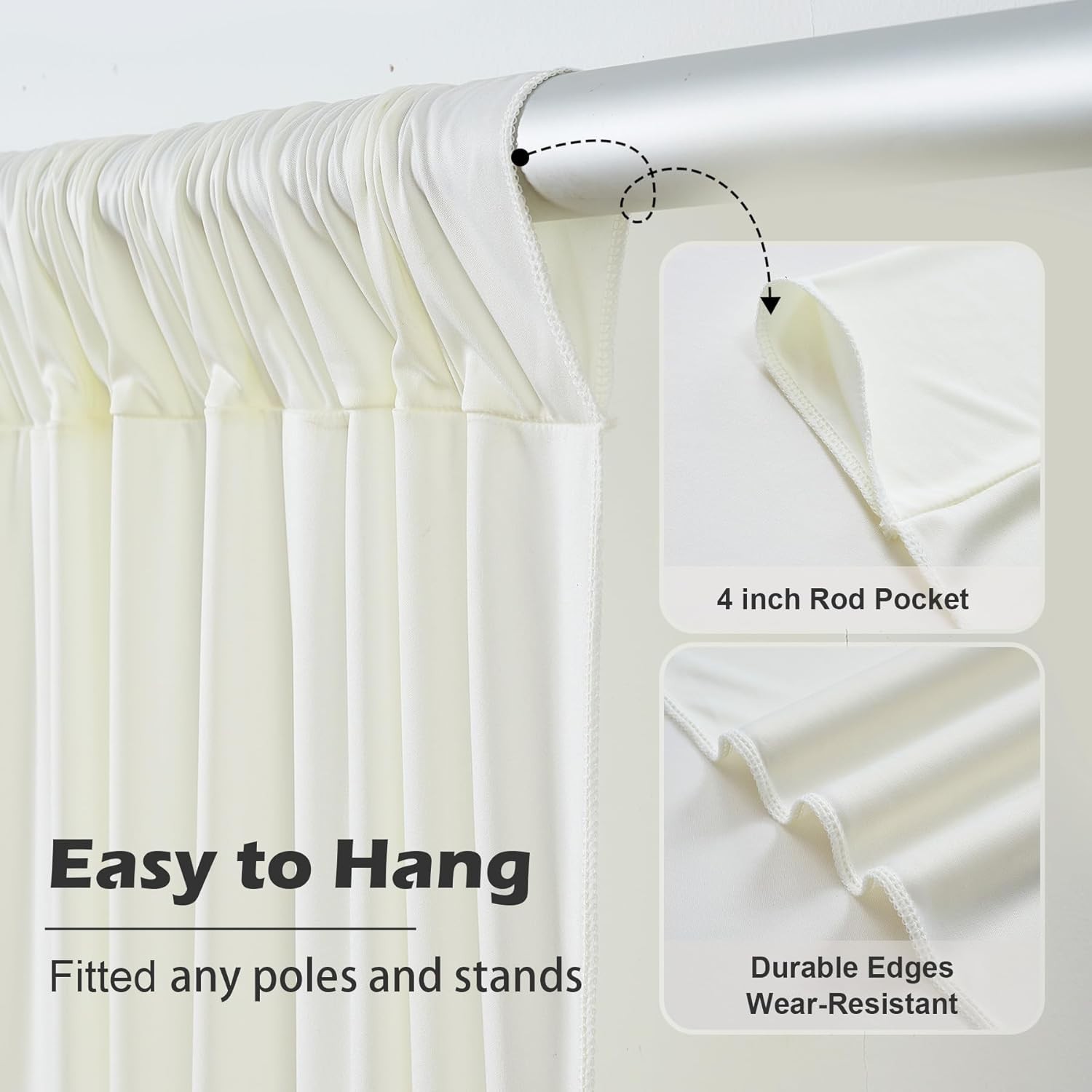 20ft x 10ft Wrinkle Free Ivory Backdrop Curtain for Parties, 4 Panels 5x10ft Sil