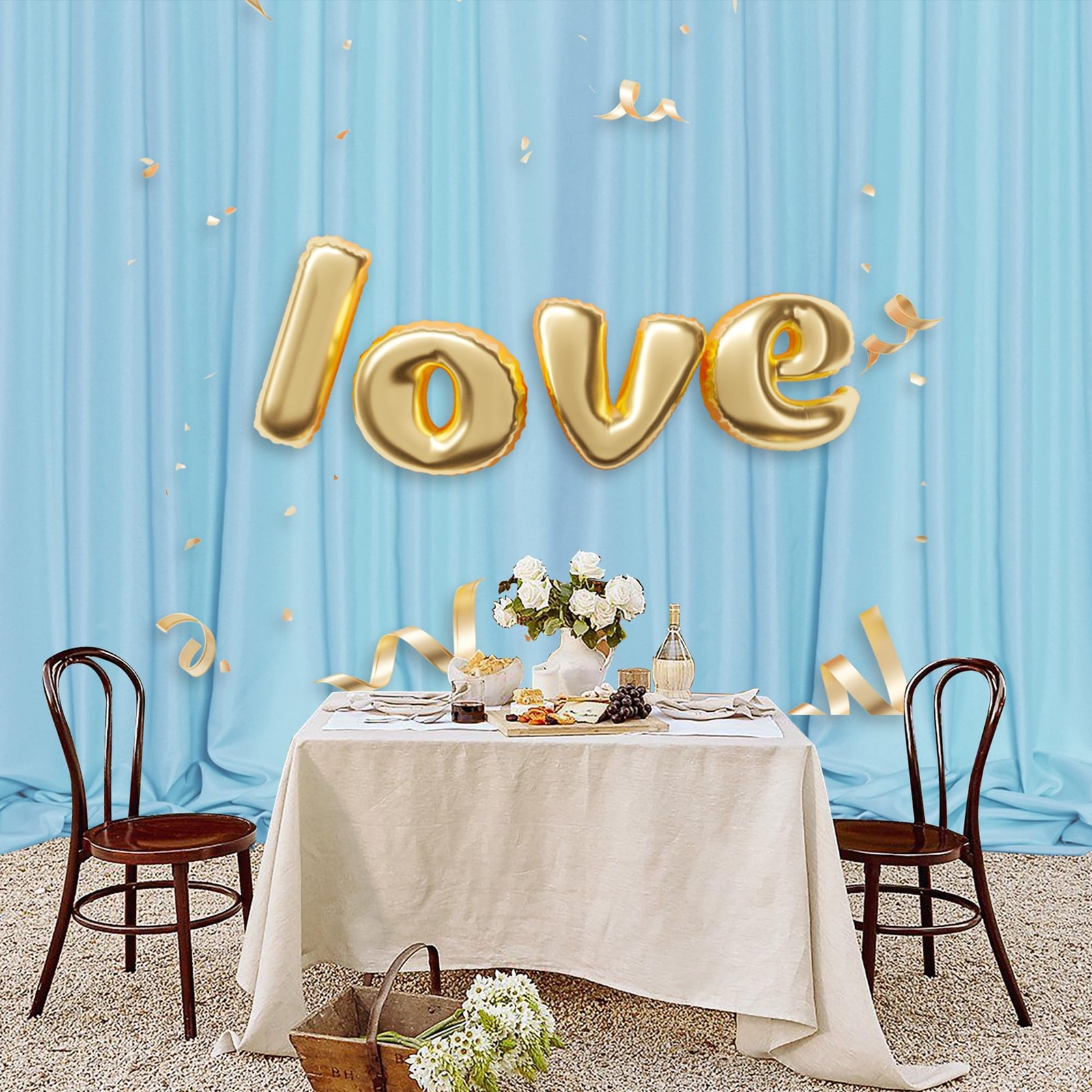 2 Panels 5ft x 10ft Baby Blue Backdrop Curtain, 10x10FT Total, Rod Pocket, Light
