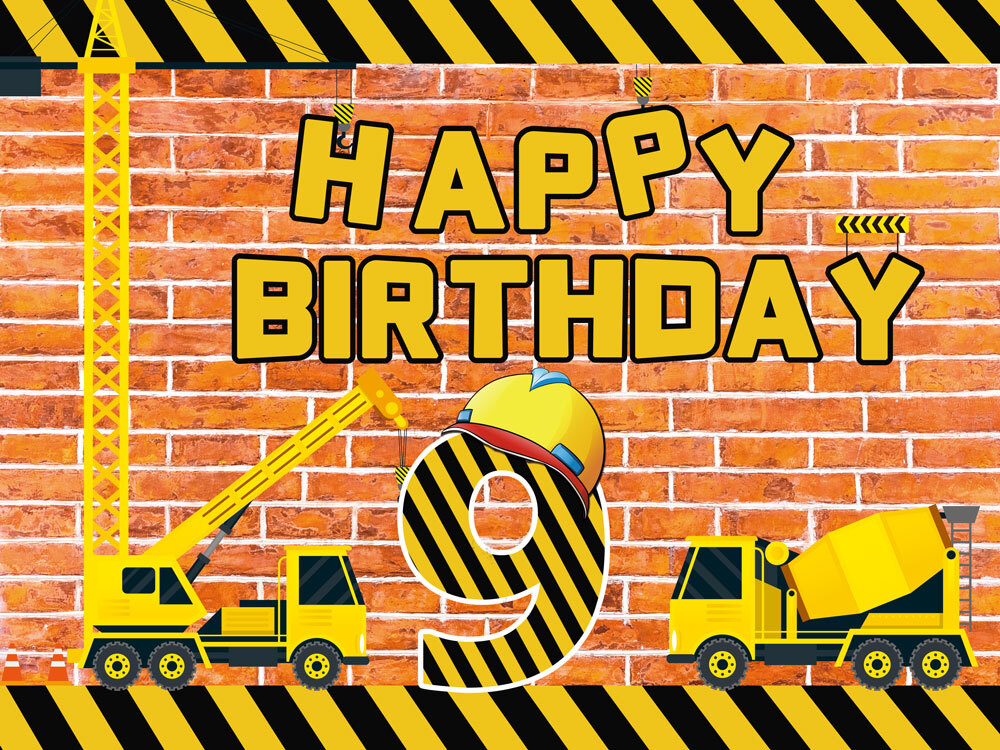 Construction Theme Happy Birthday Backdrop Banner Vinyl Party Decorations 7x5Ft