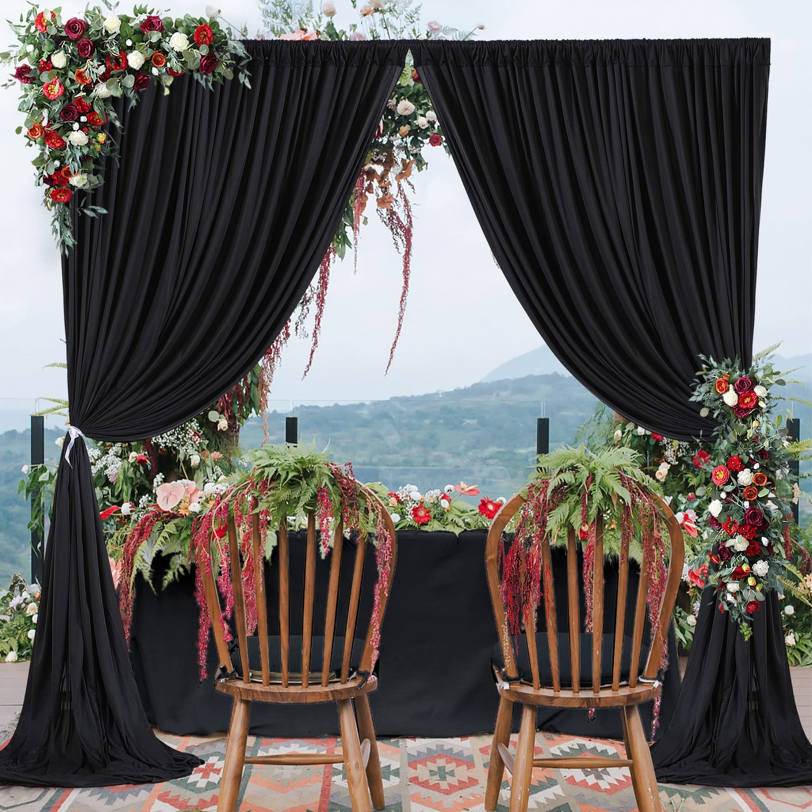 Black Backdrop Curtain 2 Panels Wrinkle Free Polyester Drapes 8×10 ft Wedding