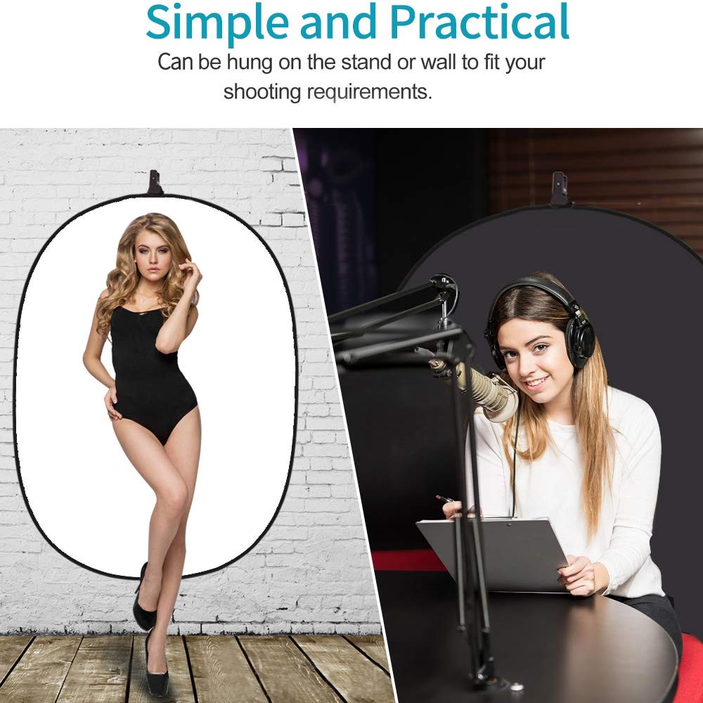 4.92×3.28 FT Black White Collapsible Reversible Photography Backdrop Reflector