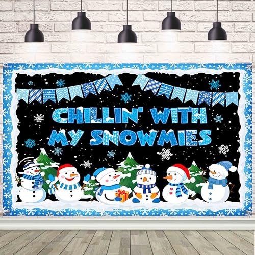 Winter Snowman Chillin’ with My Snowmies Banner Winter Christmas 7x5ft