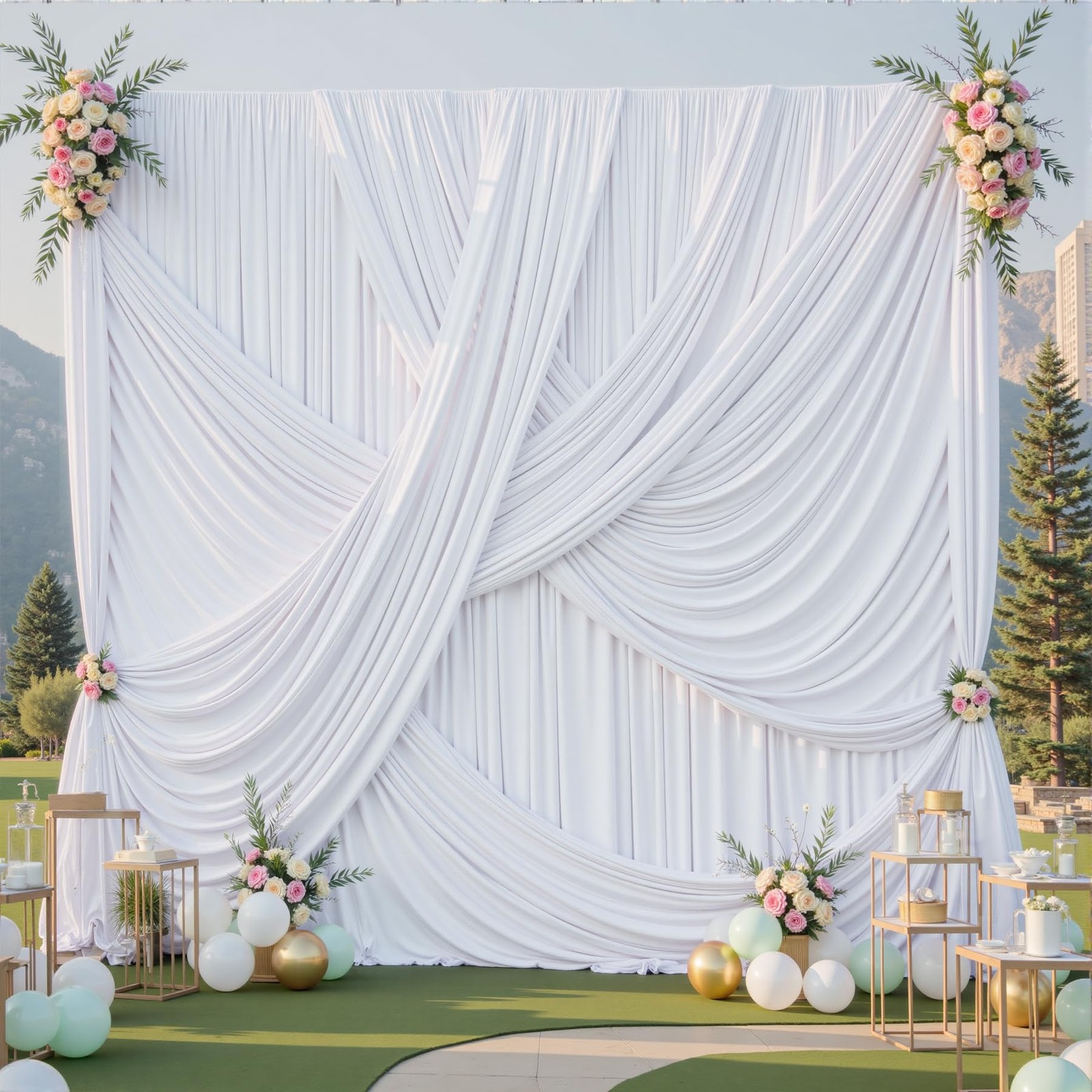 10x12ft White Backdrop Curtain For Wedding 2 PCS Wrinkle Free Photo Drapes