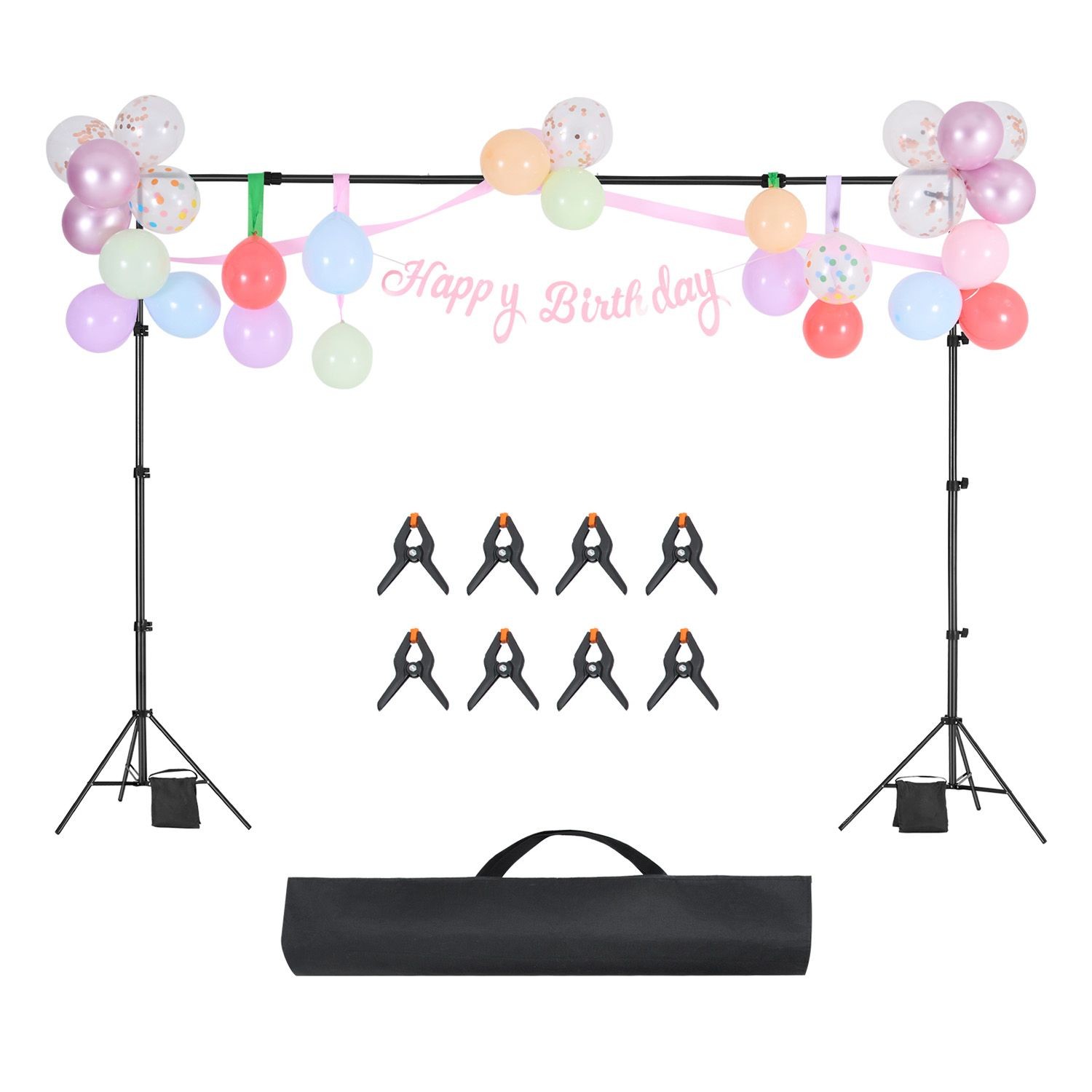 7x10ft Adjustable Backdrop Stand with 3 Crossbars, Portable Photo Studio Frame