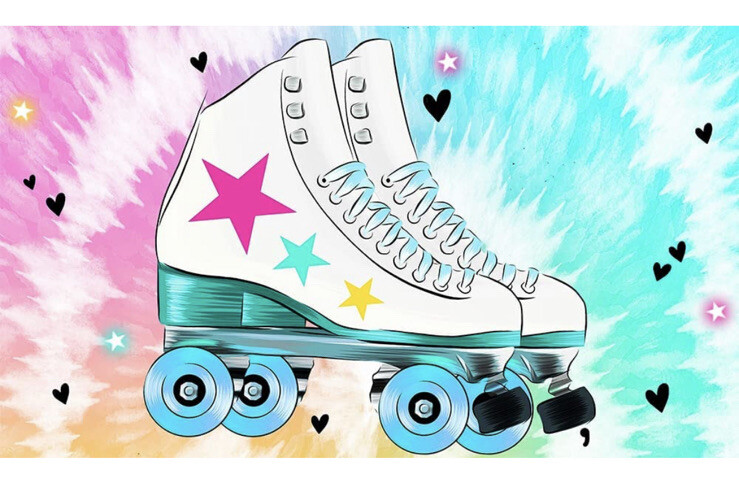 Roller Skating Birthday Backdrop Let’S Roll Skate Background Girls Rainbow Neon