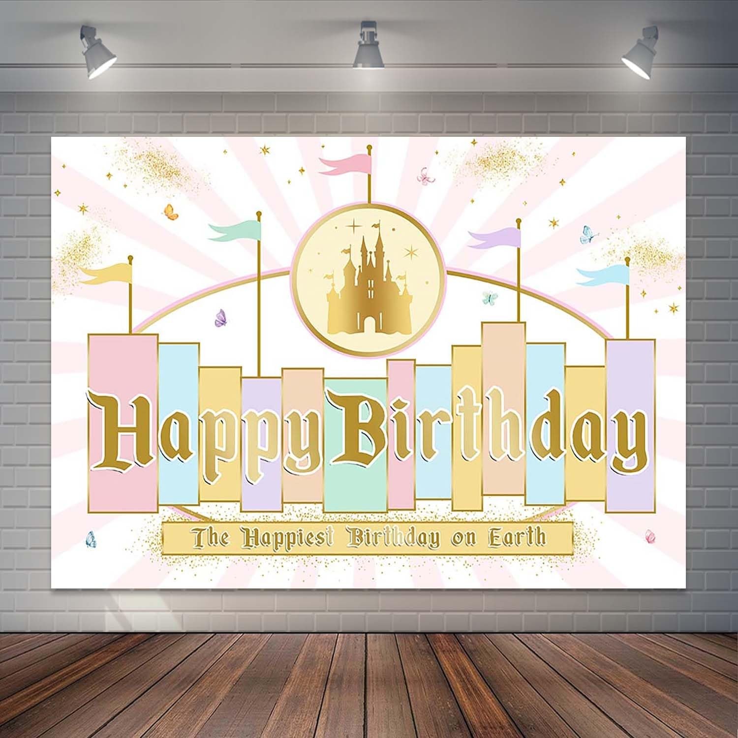 Princess Castle Birthday Backdrop Pastel Rainbow Stripes Magical Background G…