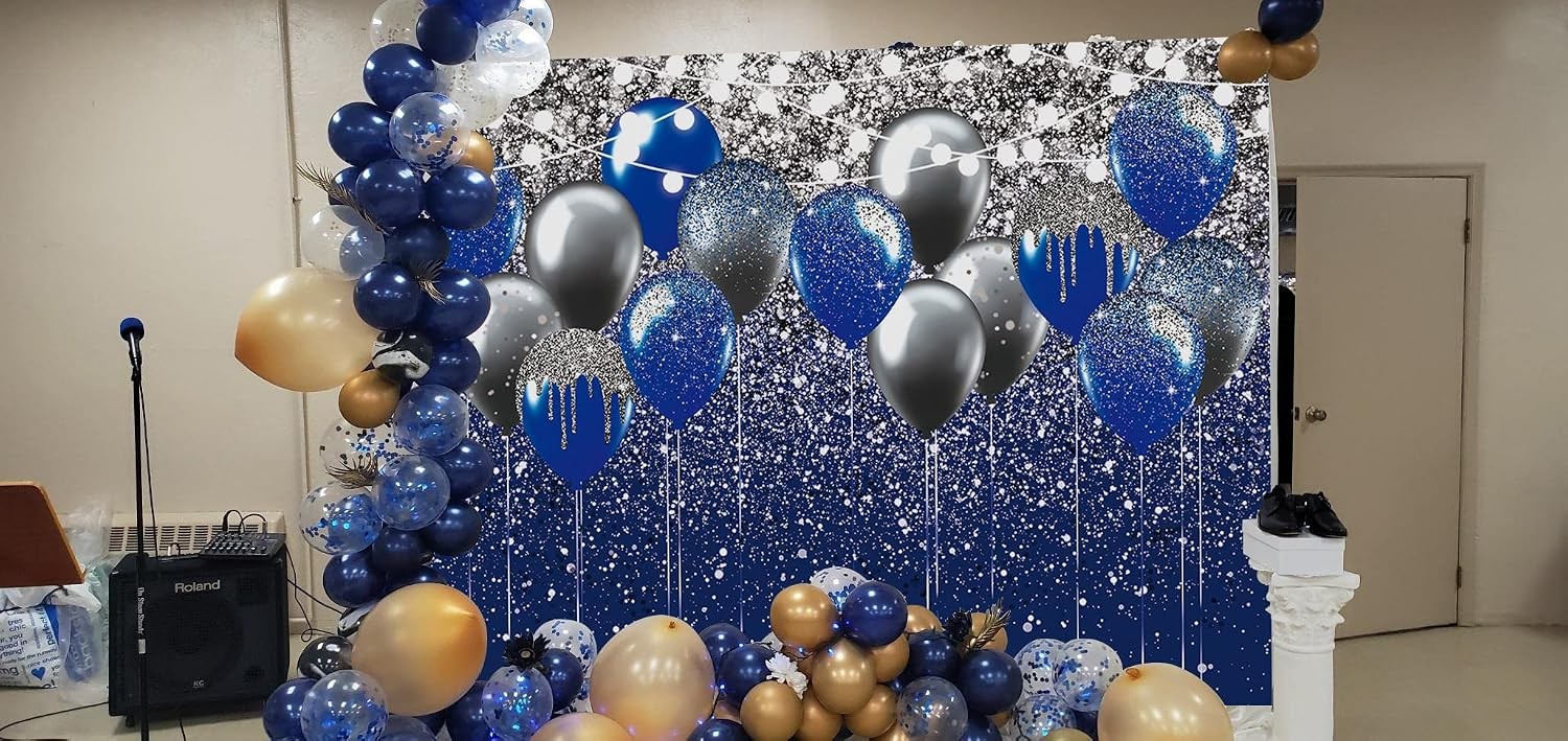 Royal Blue Glitter Backdrop 7x5FT Blue Silver Sequin Photography Studio Event
