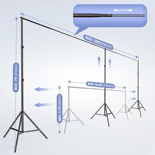 Backdrop Stand, 20x7ft(WxH) Large Adjustable Background 20x7ft (WxH) Black
