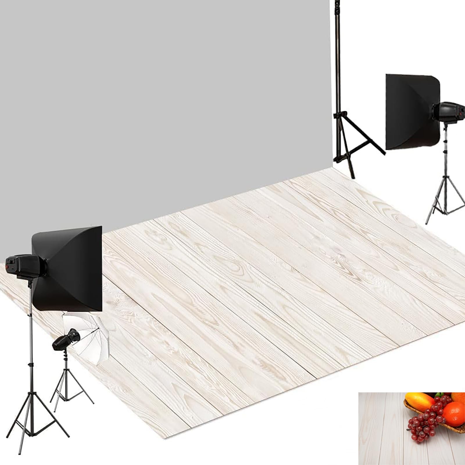 Kate White Wood Rubber Photography Floor Mat, Non-Slip 8x5ft, Off-White