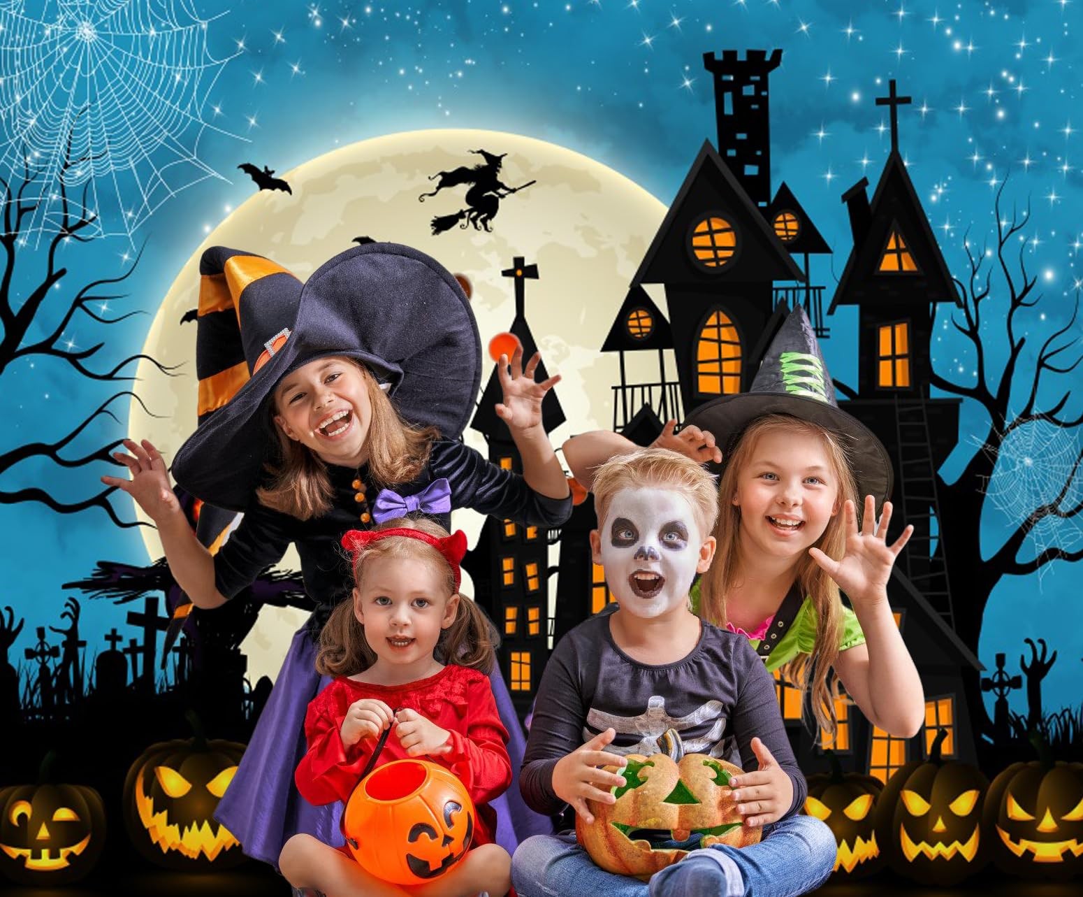 10×8 FT Halloween Backdrop Haunted House Graveyard Pumpkin Castle Background