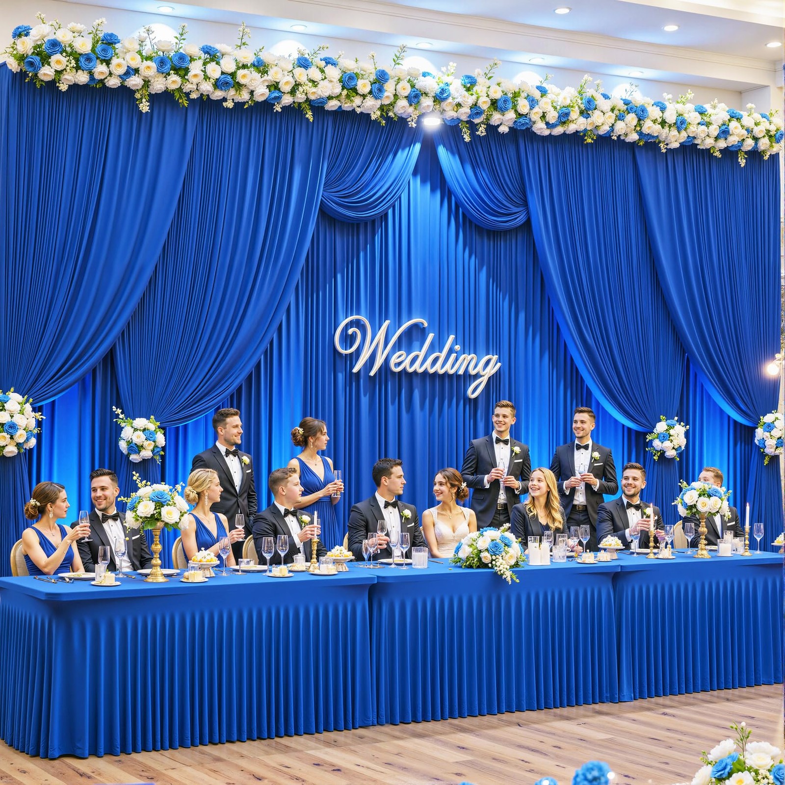 50ft x 10ft Wrinkle Free Royal Blue 5′(W) x 10′(H), 10 panels,