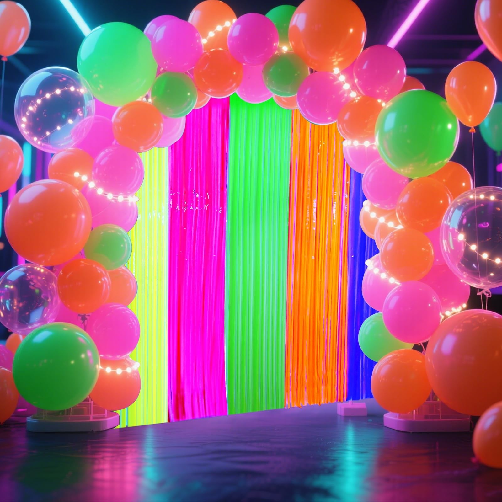 2 Pack Neon Glow Party Decor, 3.3 x 2 PACK, Yellow Fuchsia Green Orange Blue