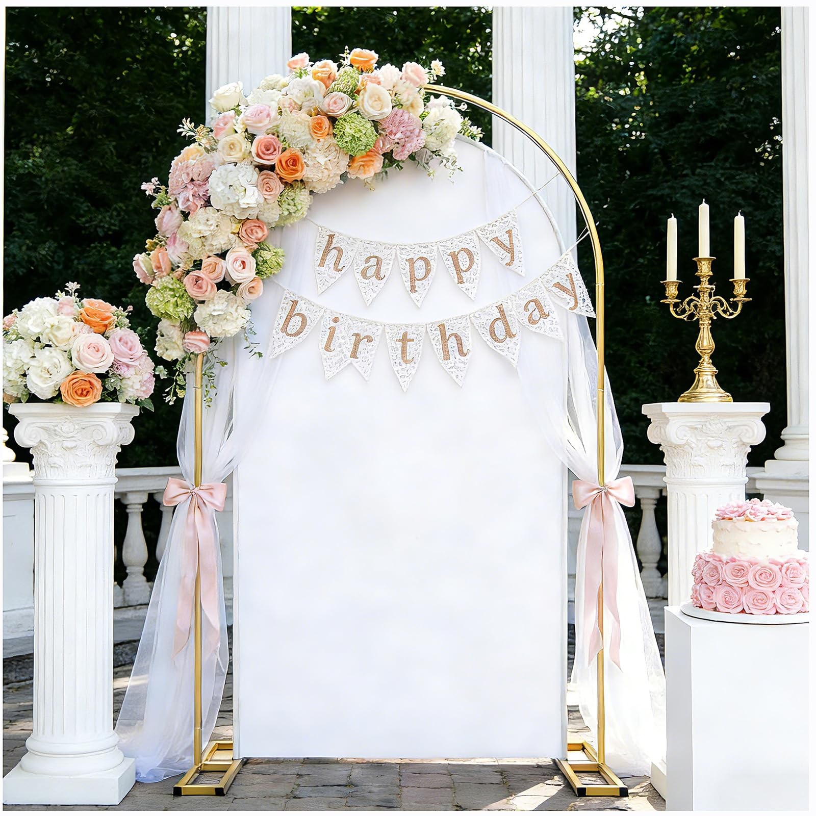 7.2FT Double U-Shaped Metal Arch Backdrop Stand with 6.6FT White Cover – Stur…