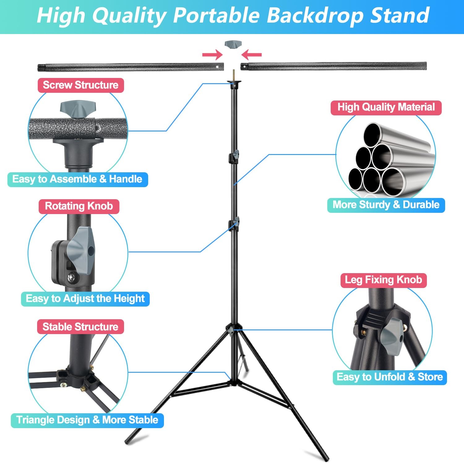 Portable Green Screen Kit 5×6.5ft with Stand and Clamps for Live Streaming