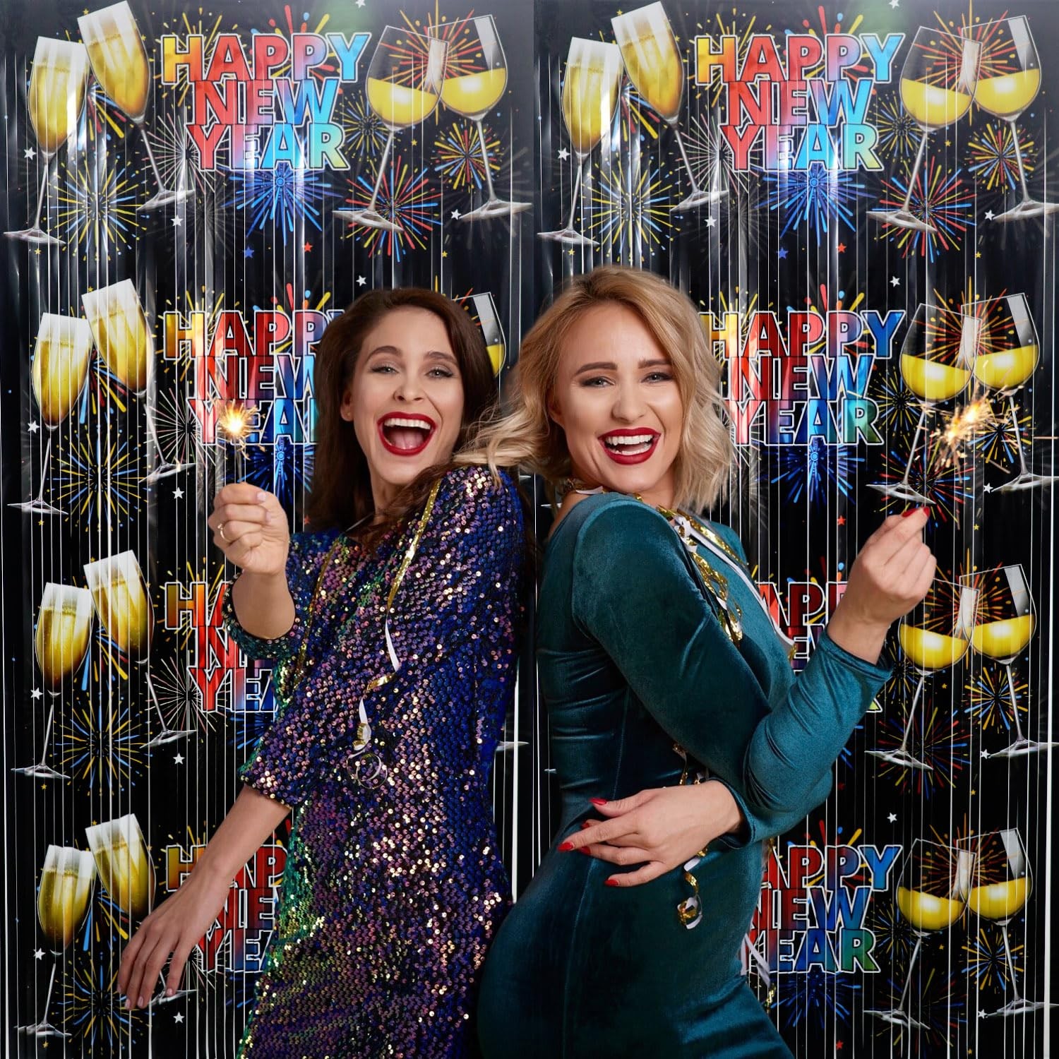 1 PCS Foil Curtain Backdrop Metallic Tinsel New Year Party Photo Booth Prop