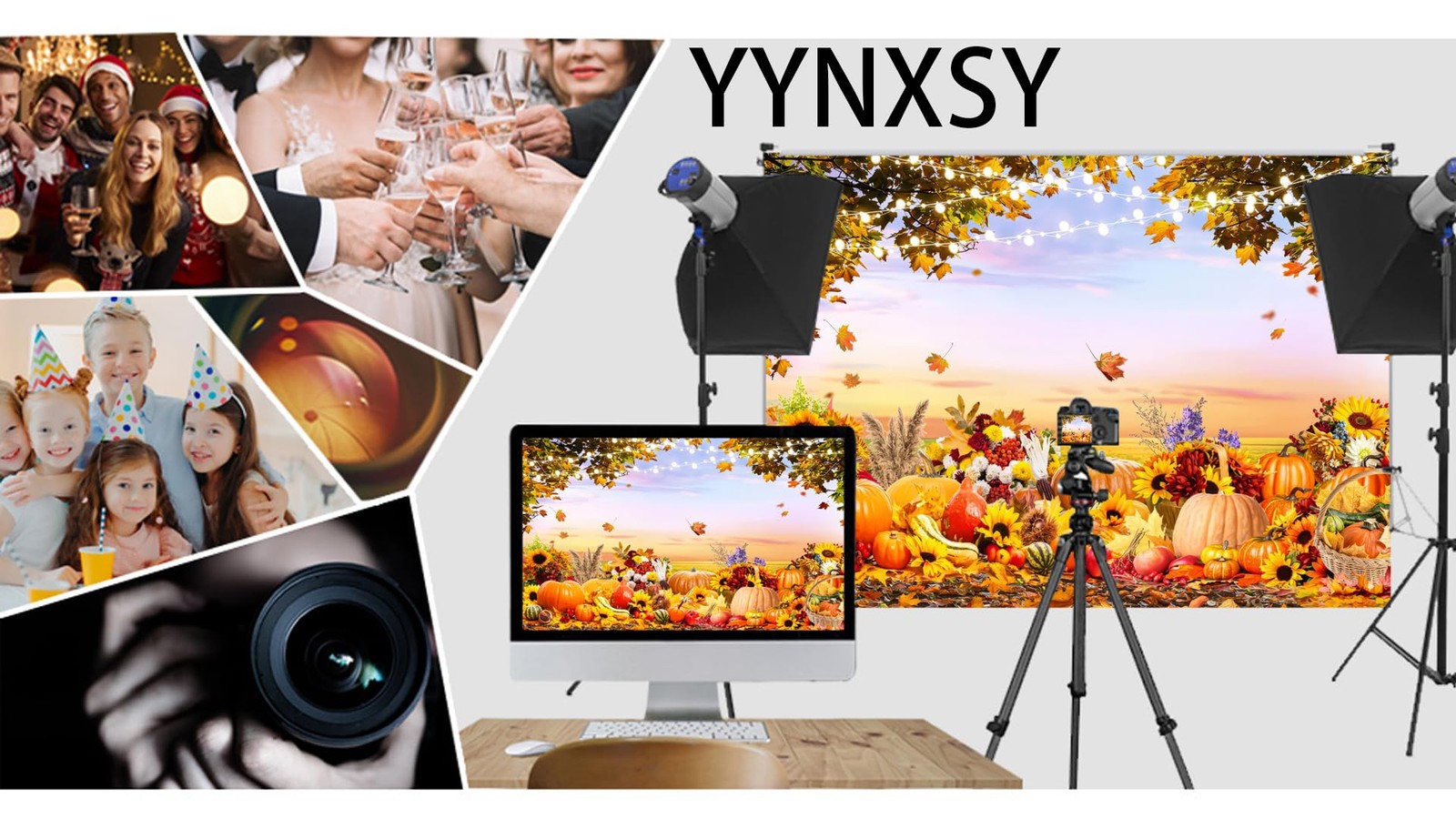 7×5 FT Fall Photo Backdrop Thanksgiving Autumn Forest Pumpkins Photography