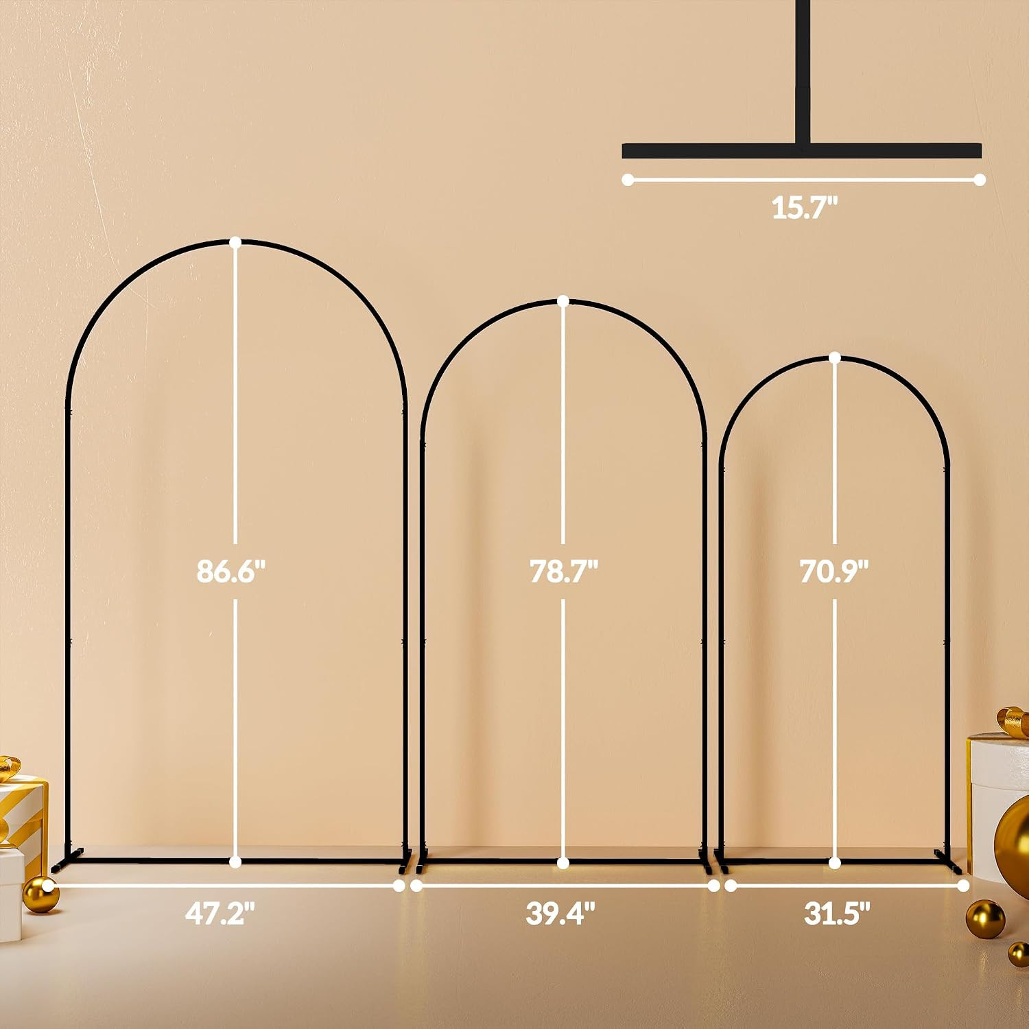 Outsunny Metal Arch Backdrop Stand Set of 3, 7/6.5/6 Ft Wedding Arch Frame, Ball