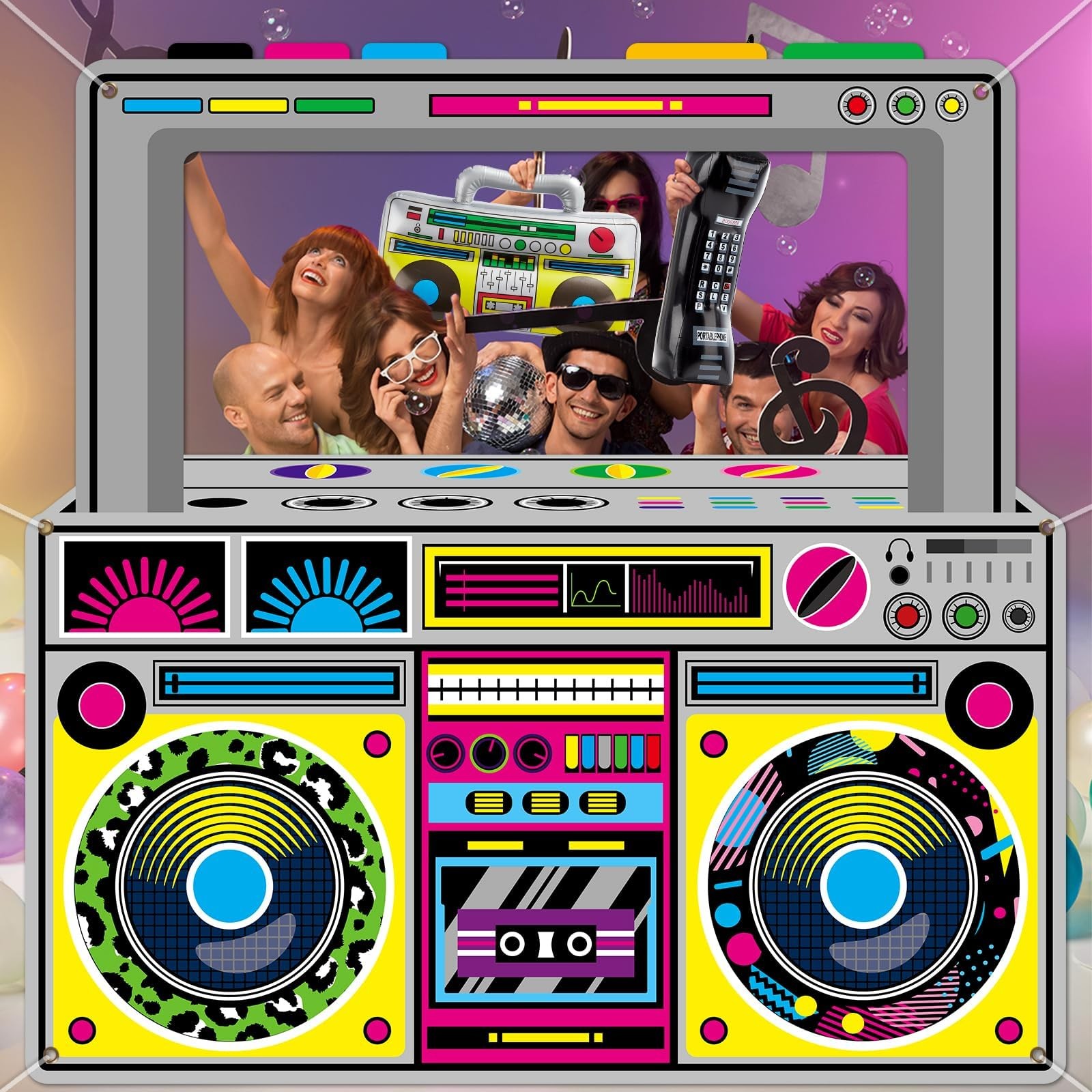90s 80s Party Decorations Radio Boombox Photo Booth Props Inflatable Colorful