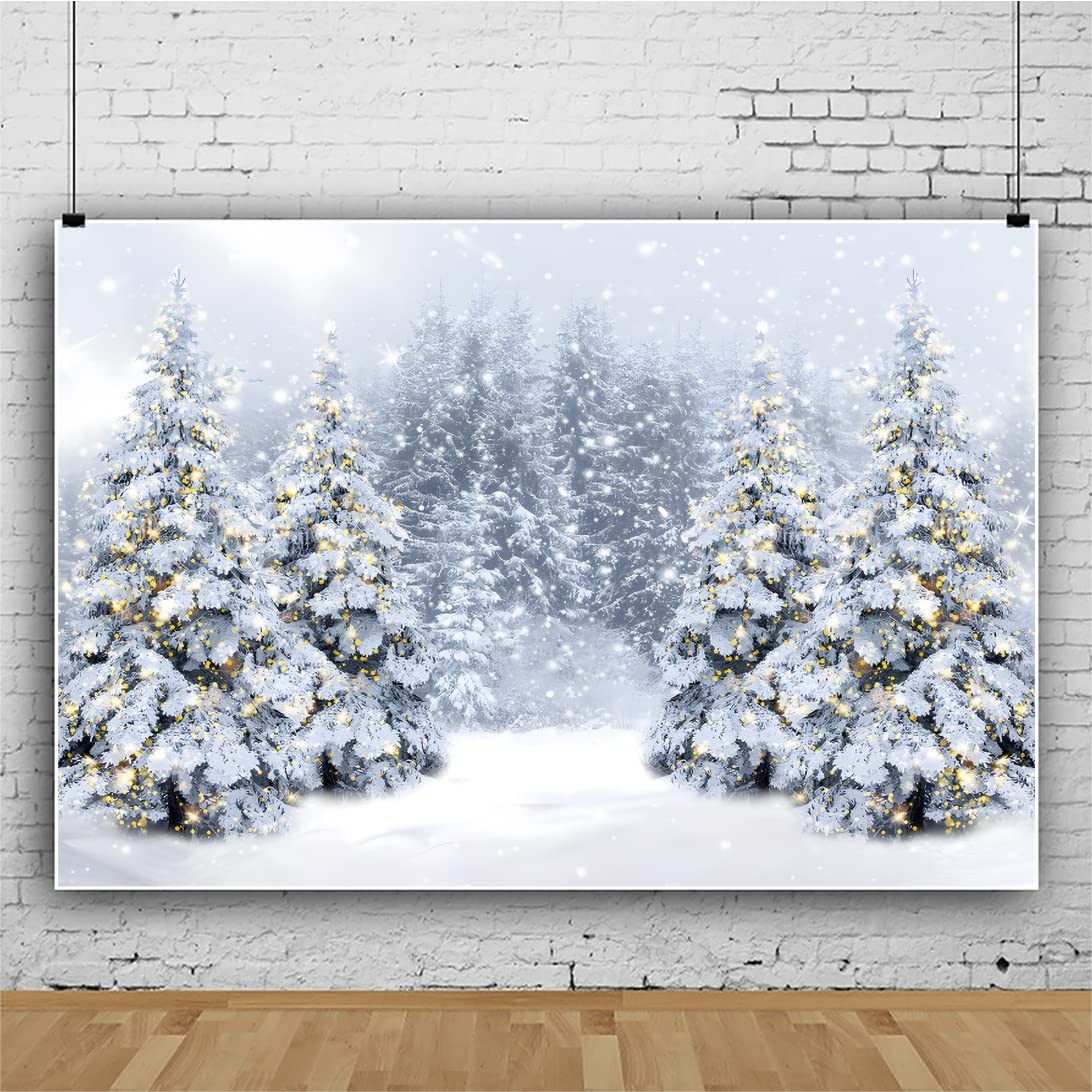 Winter Wonderland Forest Backdrop 10x8ft Fabric Christmas Snowflakes Birthday…